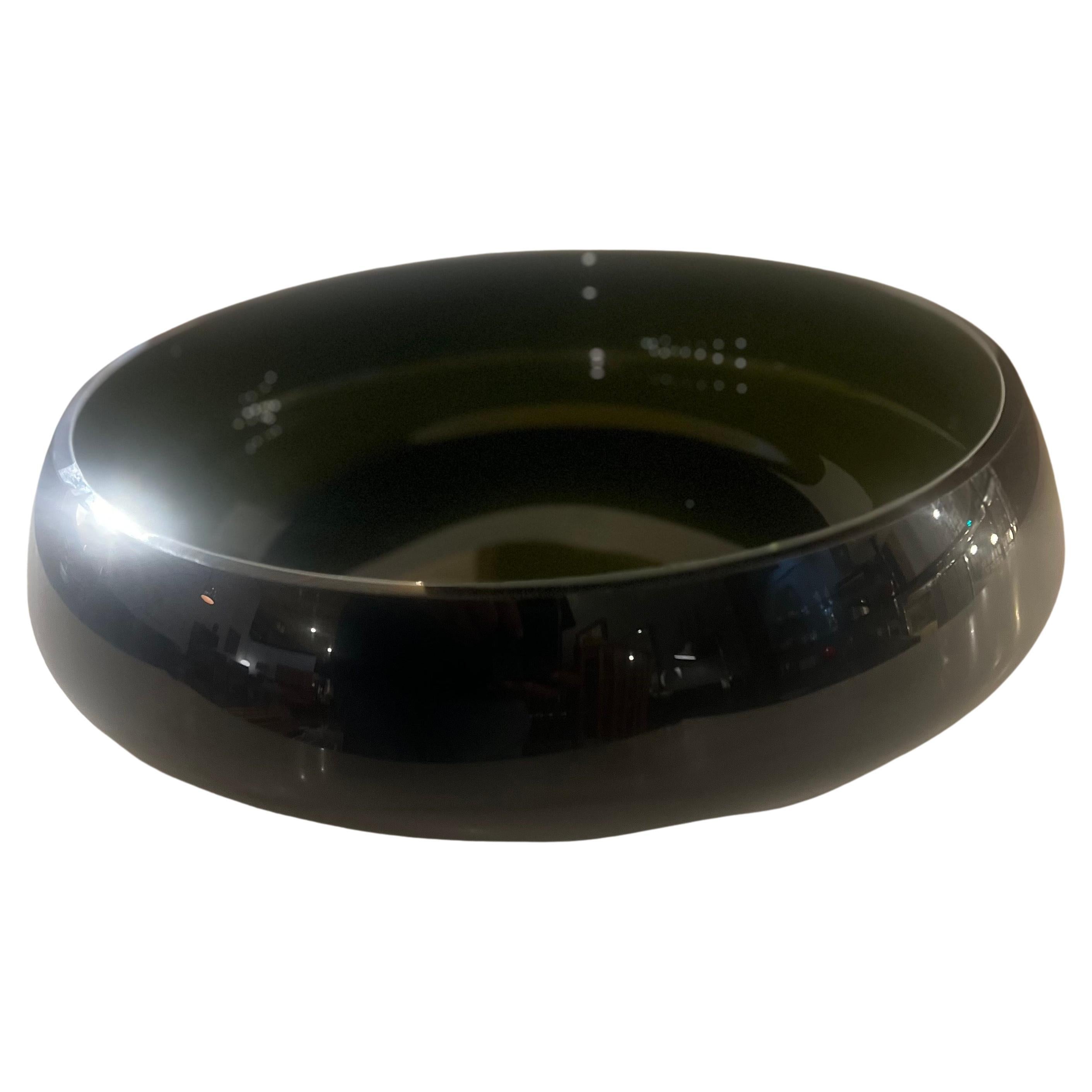 Danish Modern Bicolor Striking Massive Black Thick Glass Bowl Centerpiece In Excellent Condition In San Diego, CA
