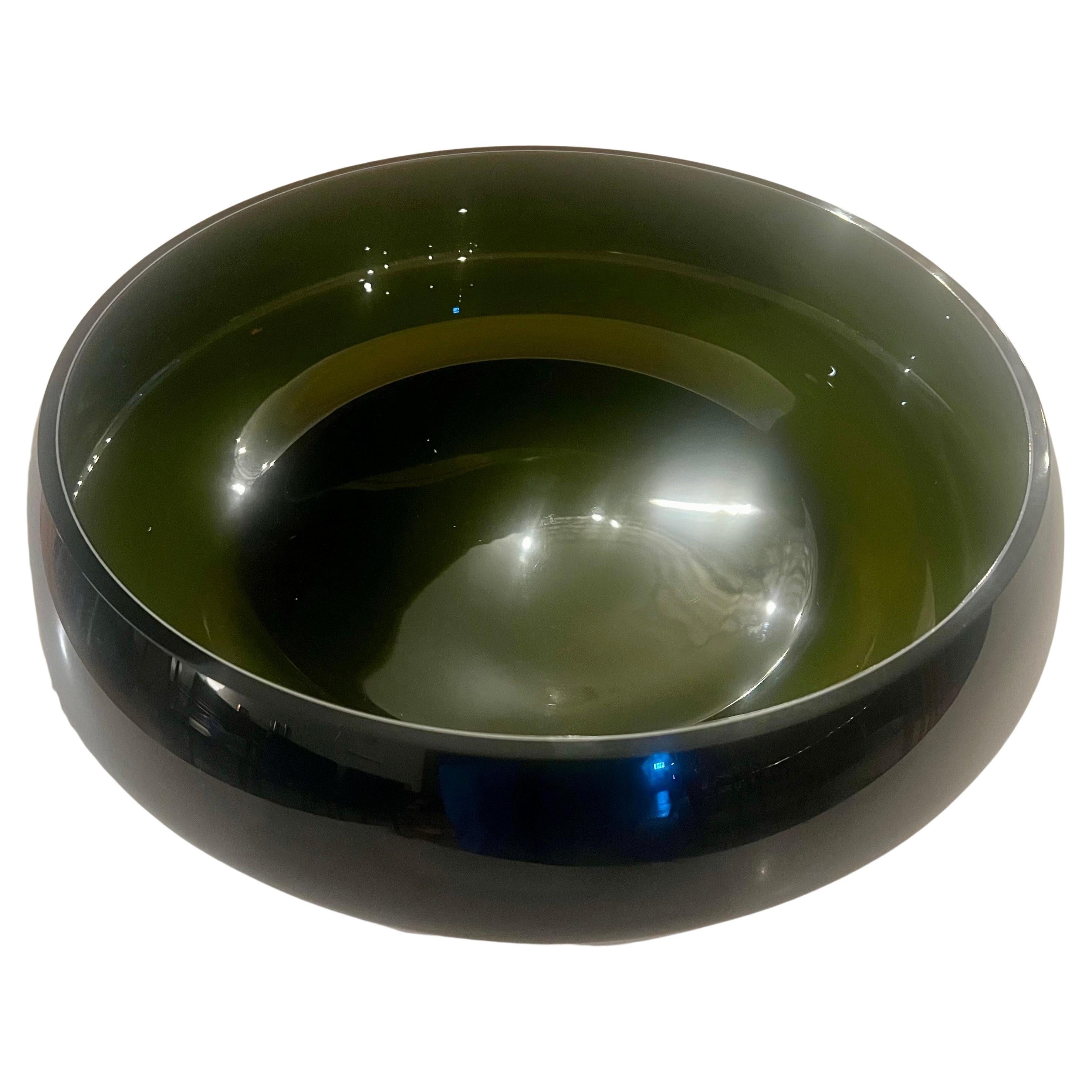 Danish Modern Bicolor Striking Massive Black Thick Glass Bowl Centerpiece 1