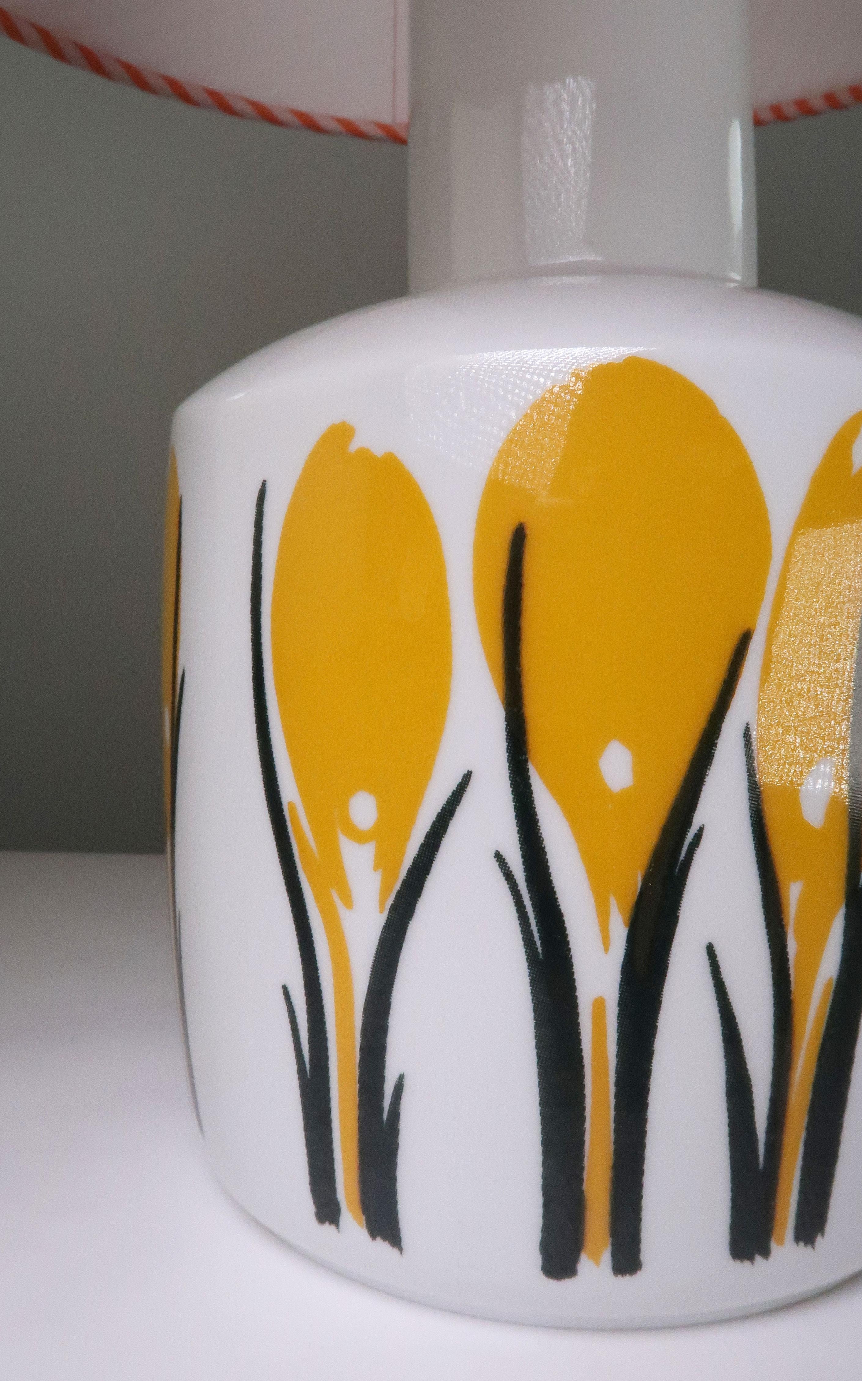Hand-Painted Royal Copenhagen Bing Grøndahl 1960s Yellow Floral Modern Porcelain Lamp For Sale