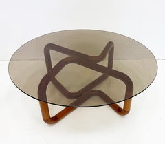Danish Modern Biomorphic Teak Coffee Table, Uldum Møbelfabrik Smoked Glass Top
