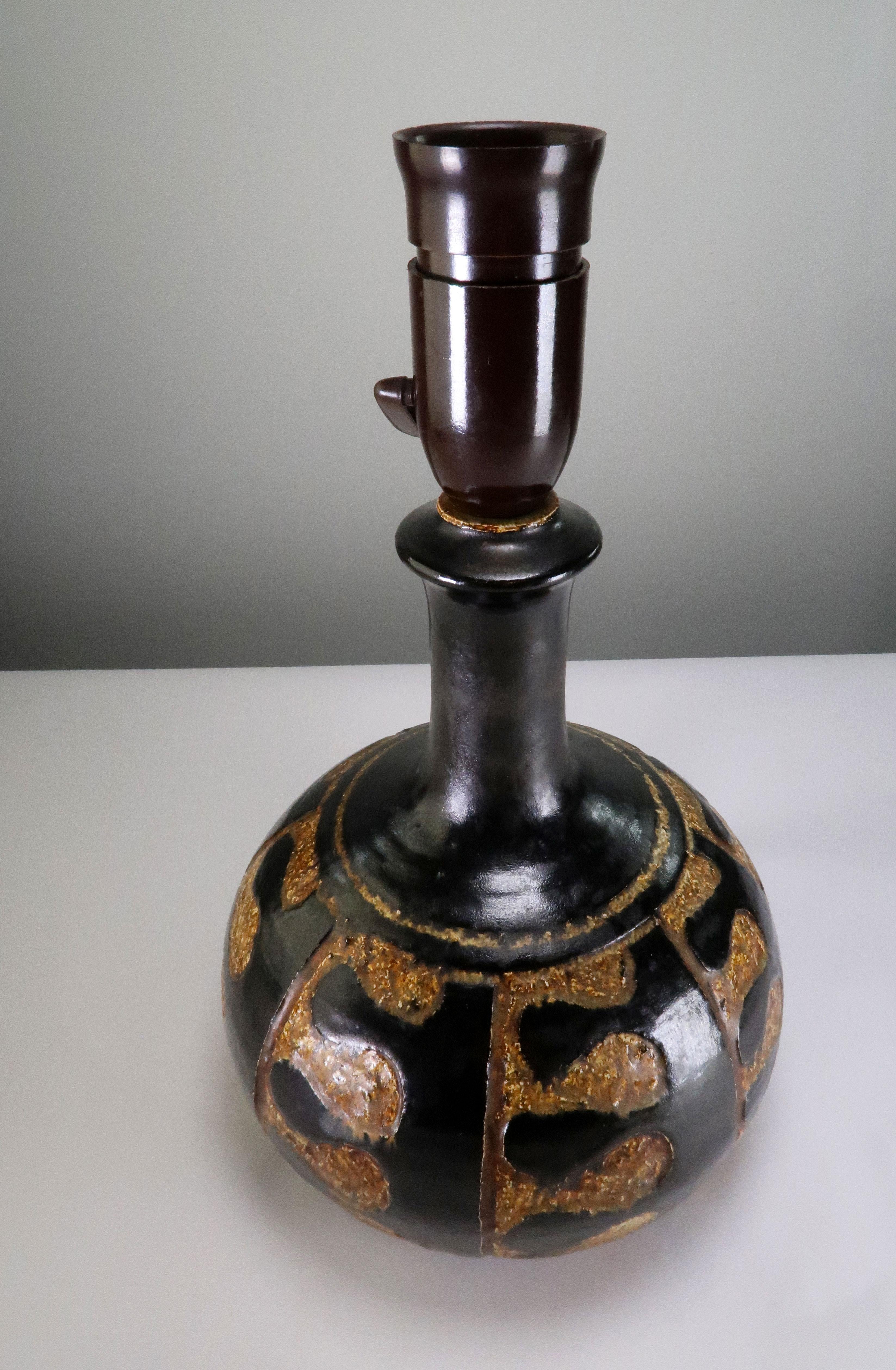 Mid-Century Modern Jette Hellerøe Danish Modern Black and Bronze Ceramic Table Lamp, 1970s