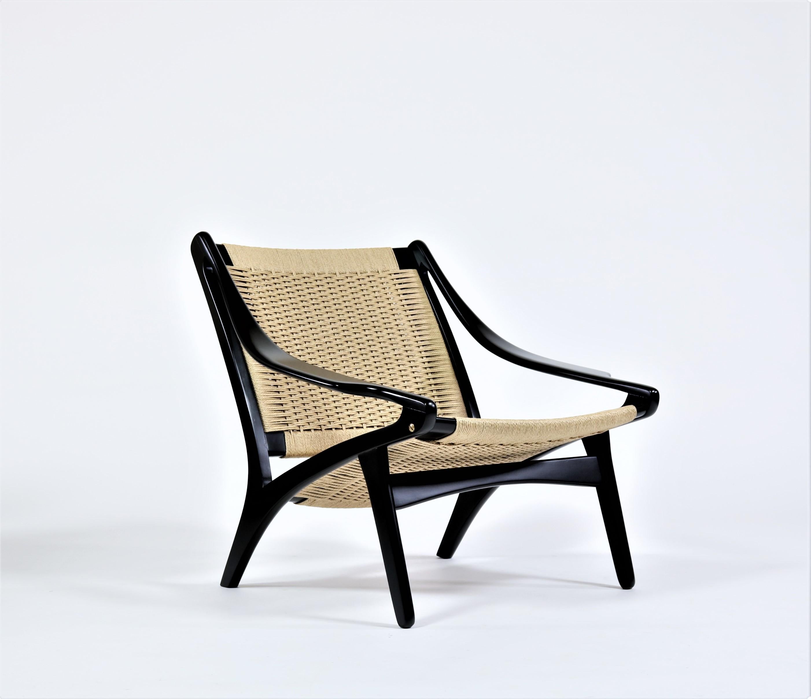 Chaise moderne danoise en hêtre laqué noir et chaise longue par Illum Wikkelsø, années 1950 en vente 2