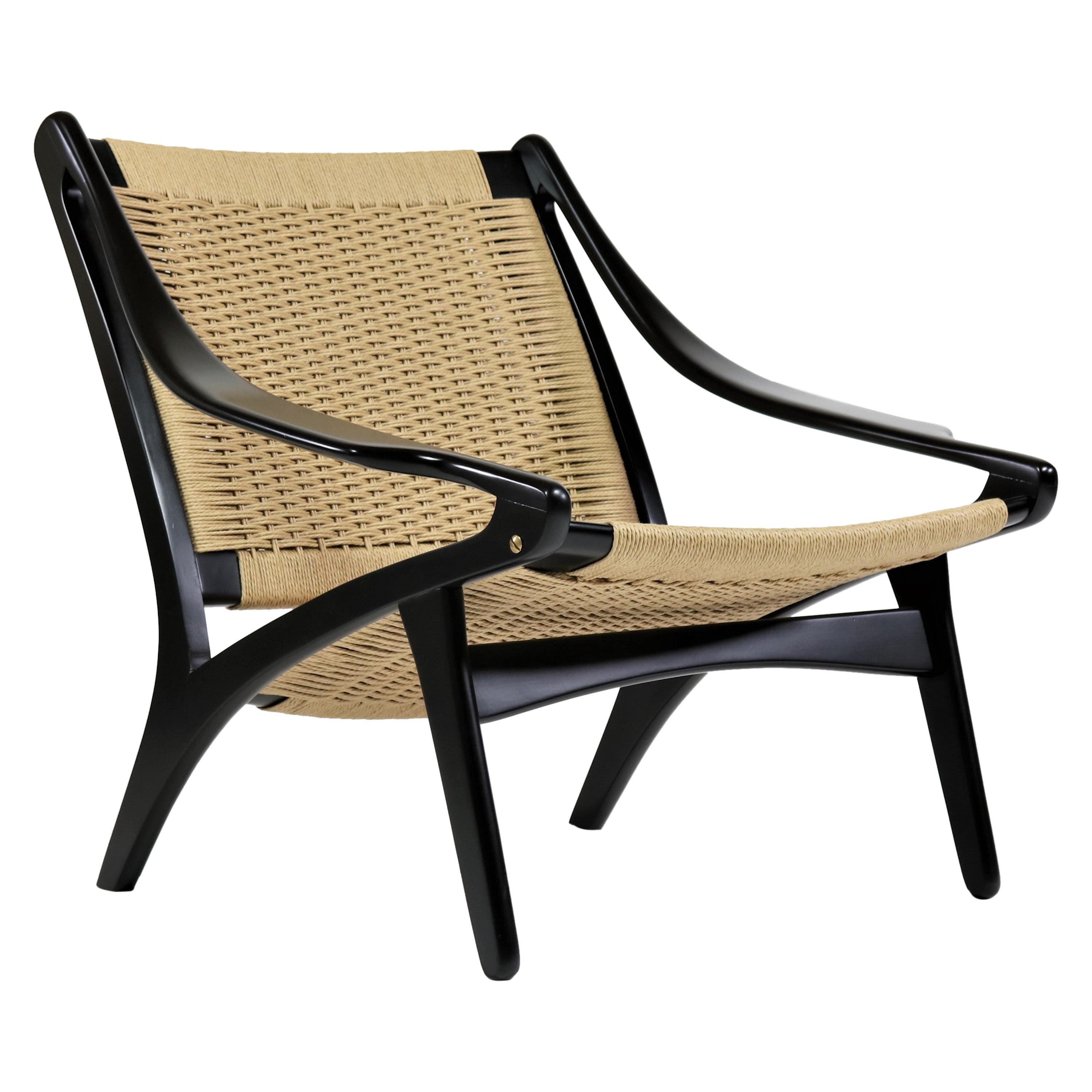 Danish Modern Black Lacquered Beech and Lounge Chair by Illum Wikkelsø, 1950s