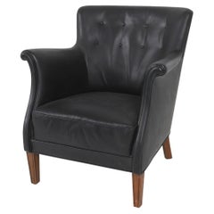 Danish Modern Black Leather Armchair by Frits Henningsen