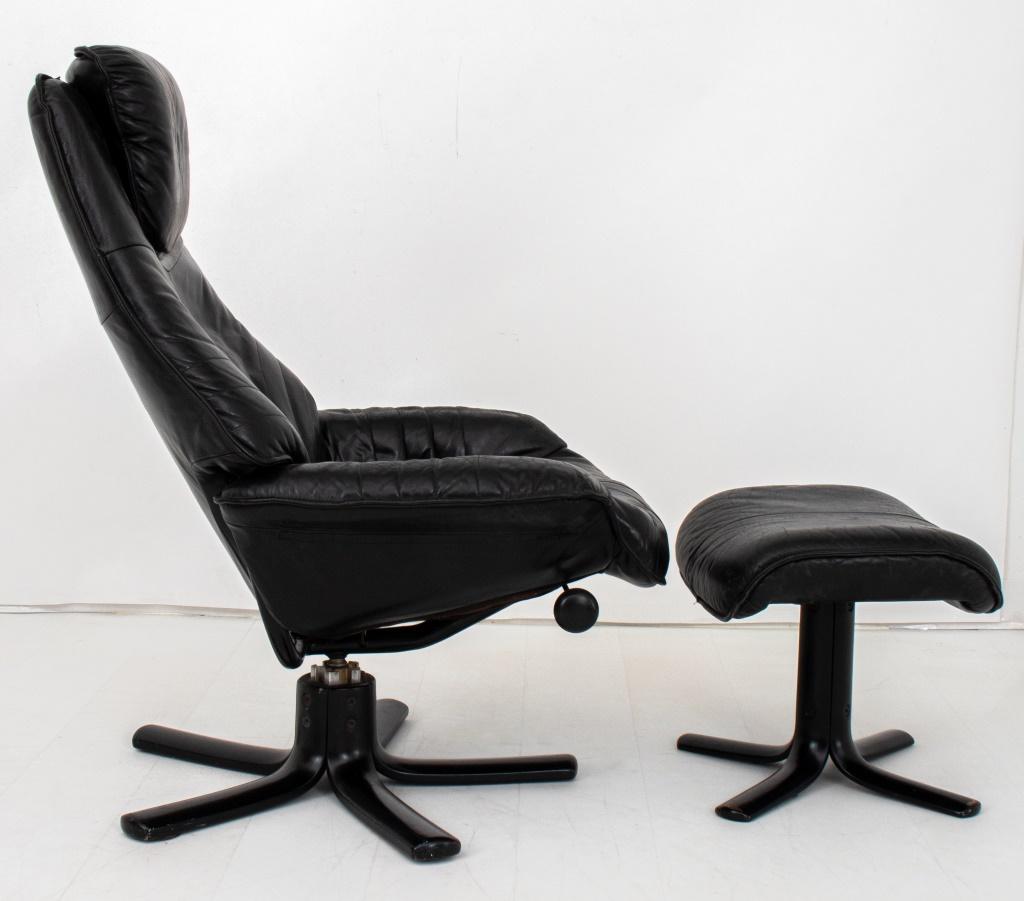 Danish Modern Black Leather Chair and Ottoman For Sale 1