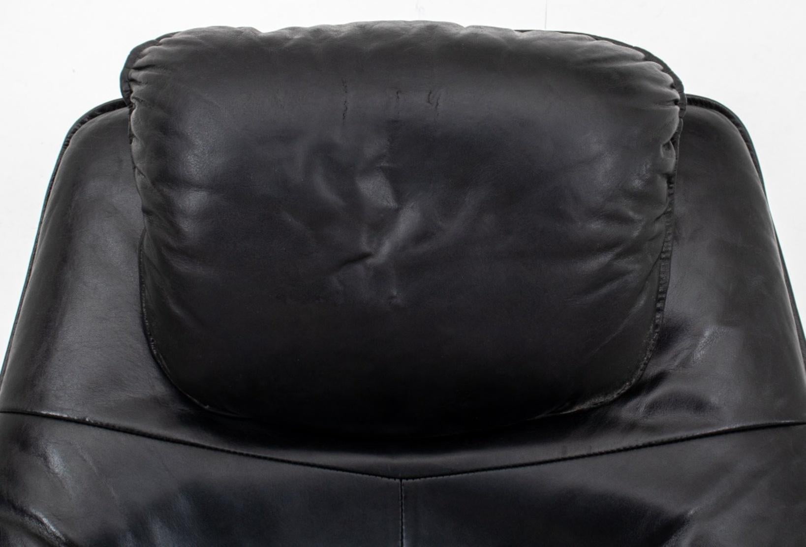 Danish Modern Black Leather Chair and Ottoman For Sale 2