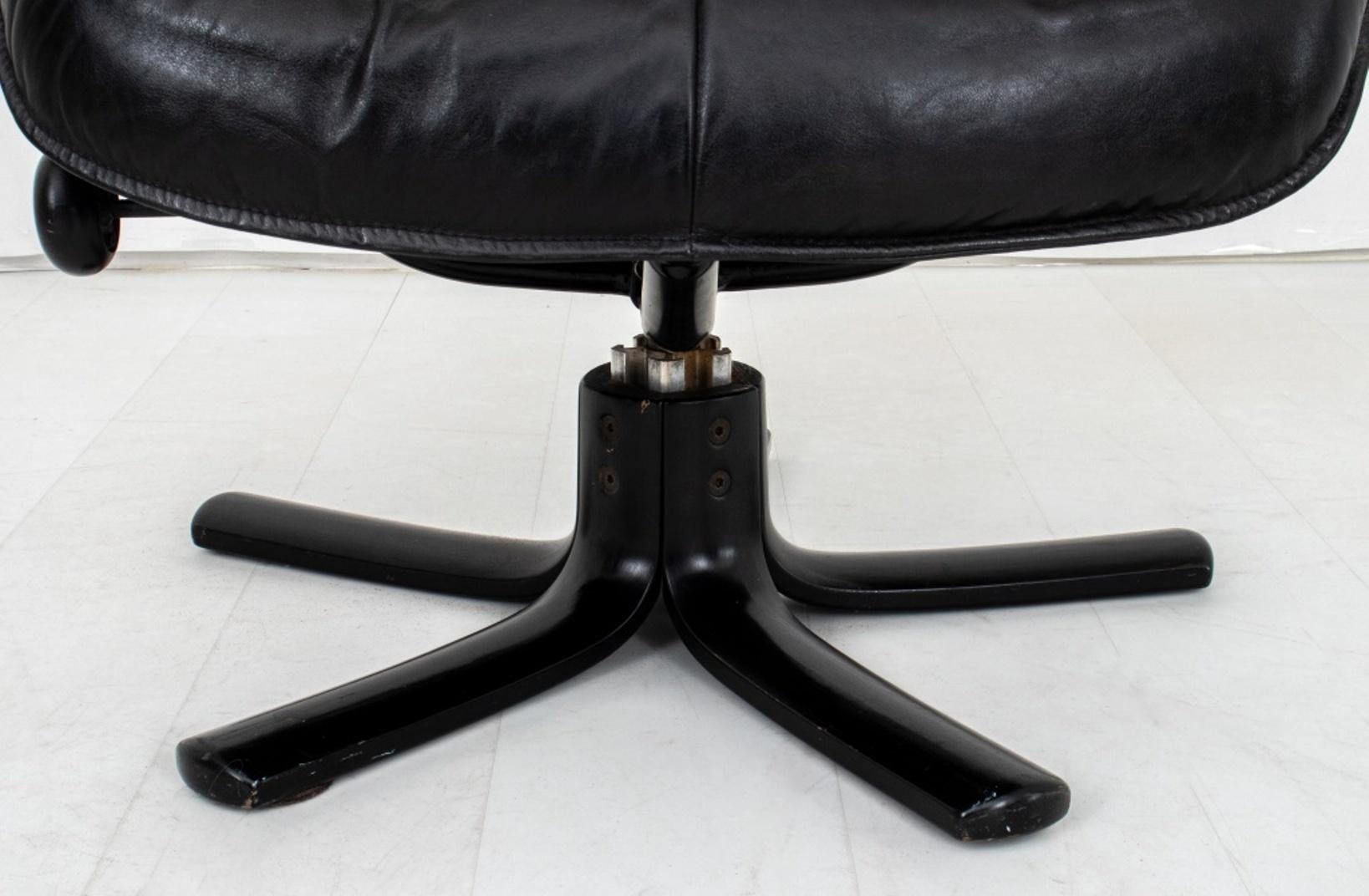 Danish Modern Black Leather Chair and Ottoman 3