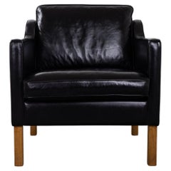 Vintage Danish Modern Black Leather Easy Chair