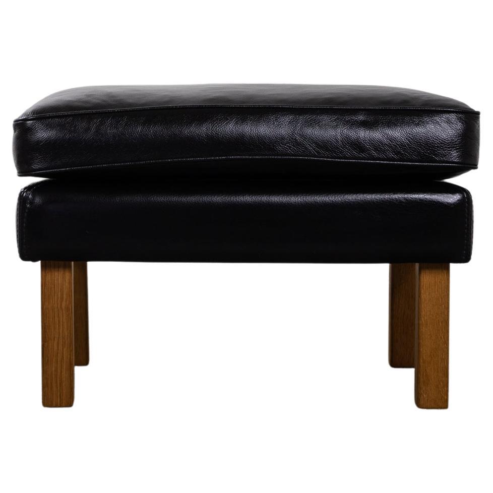 Danish Modern Black Leather Footstool For Sale