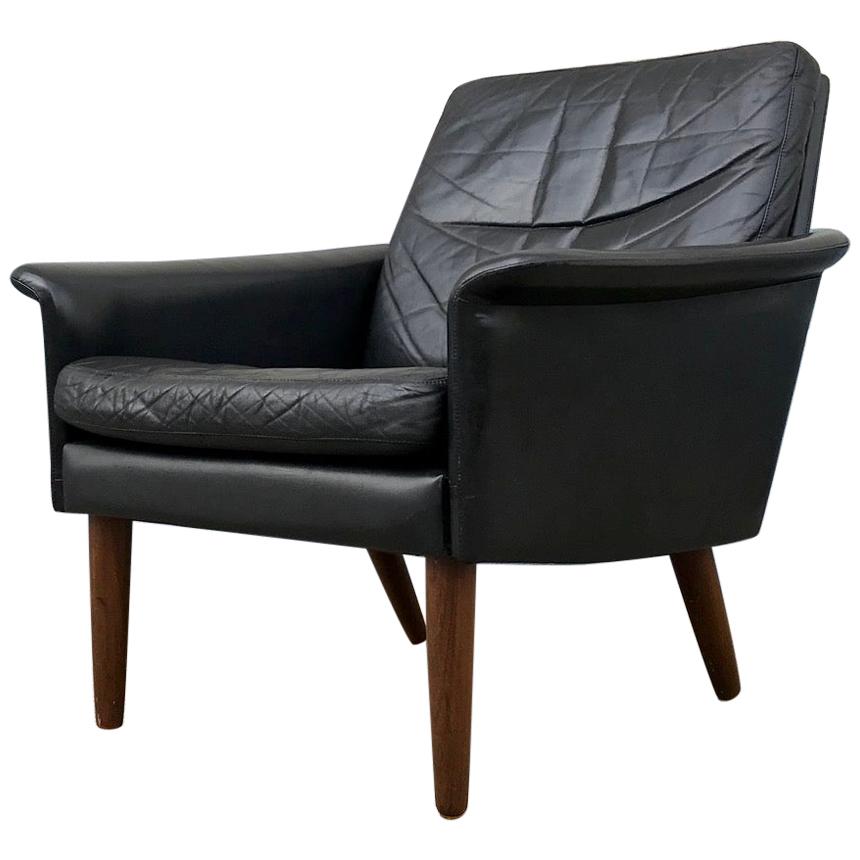 Danish Modern Black Leather Lounge Chair by Hans Olsen for CS Mobelfabrik, 1960s