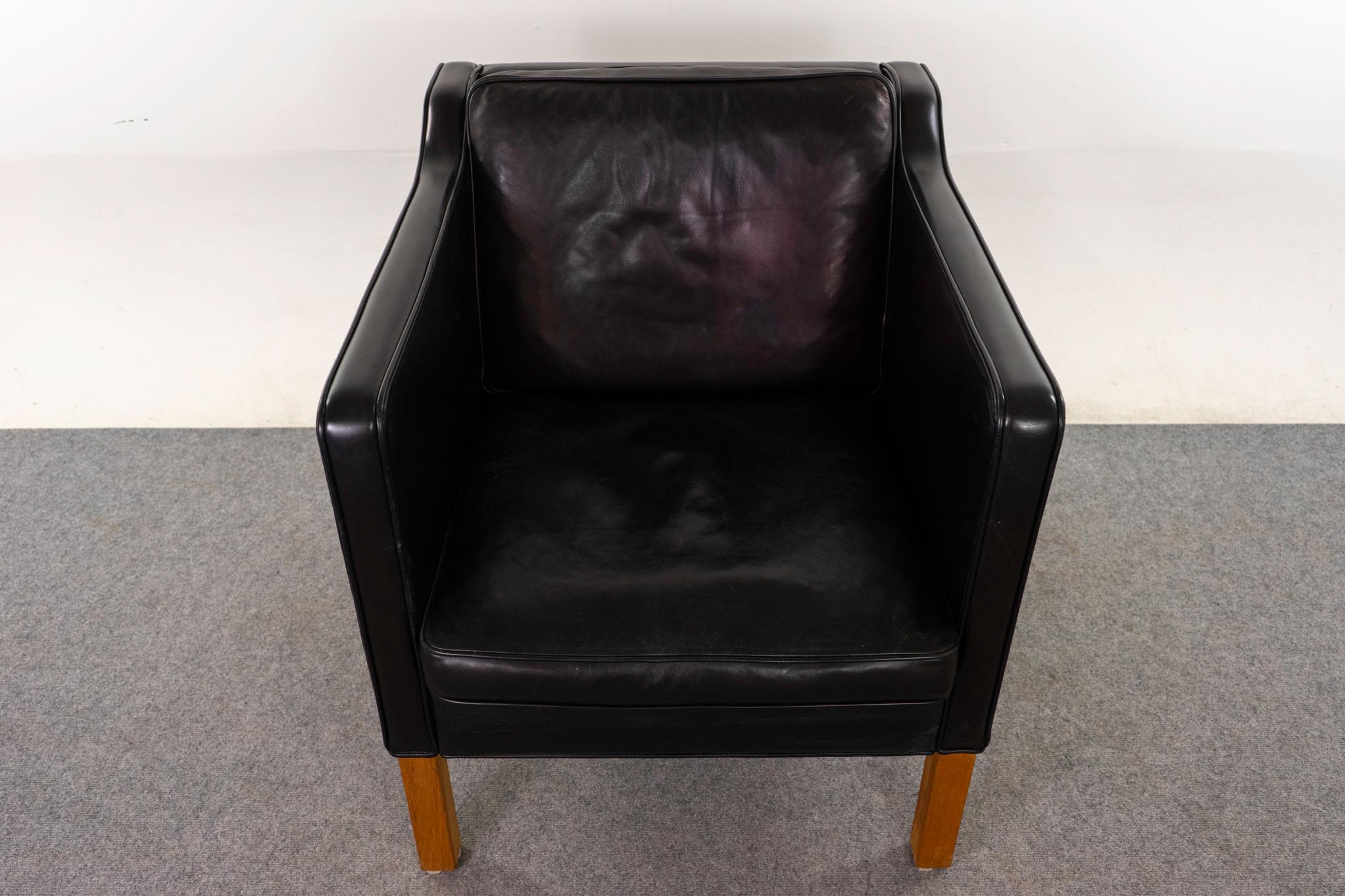 Scandinavian Modern Danish Modern Black Leather Lounge Chair For Sale