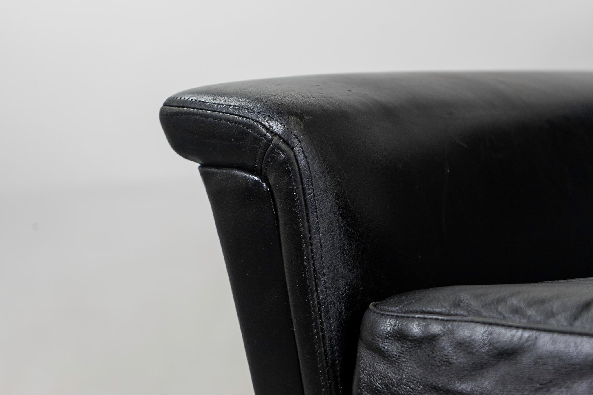 Danish Modern Black Leather Lounge Chair For Sale 1