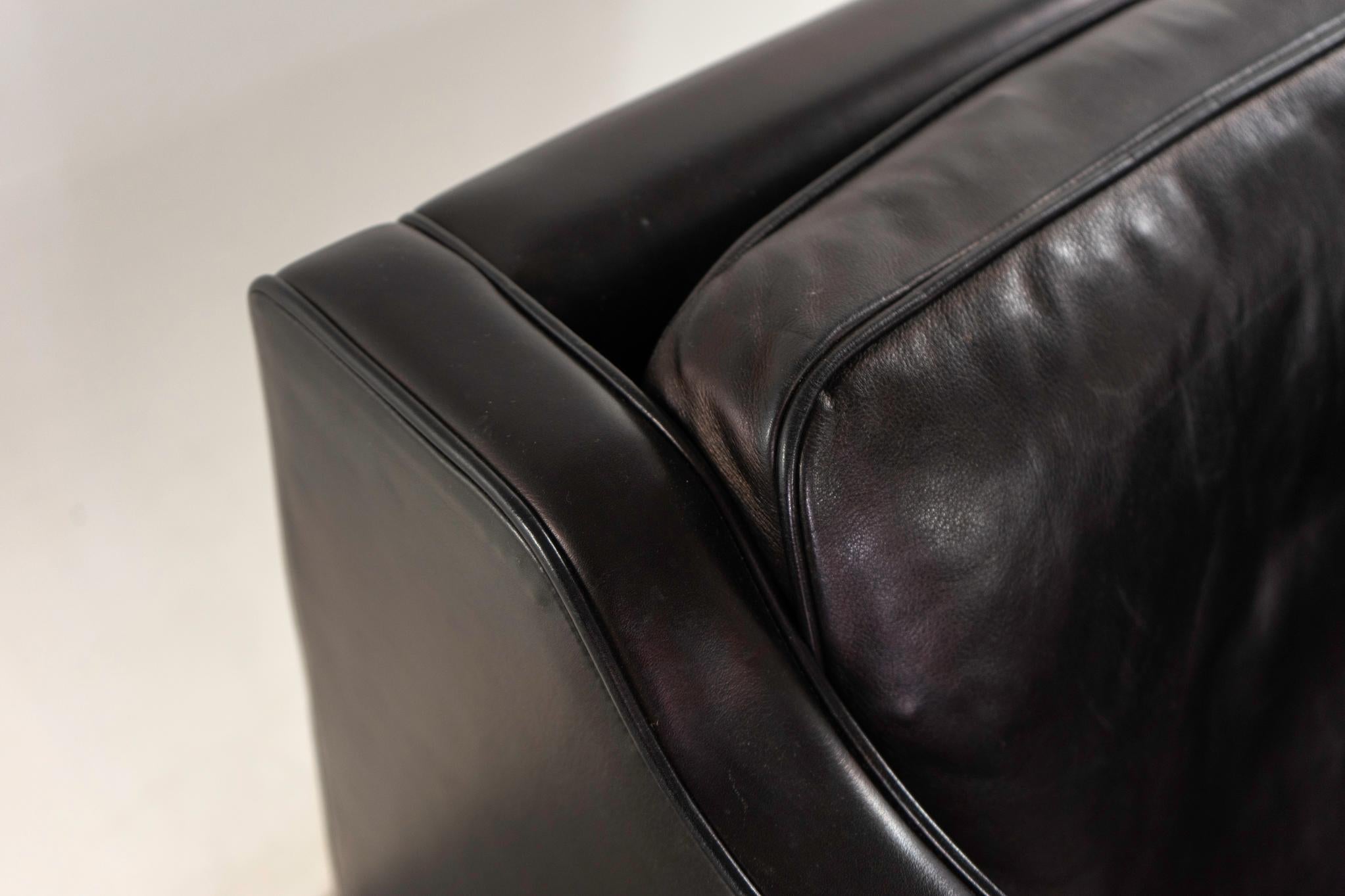 Danish Modern Black Leather Lounge Chair For Sale 1