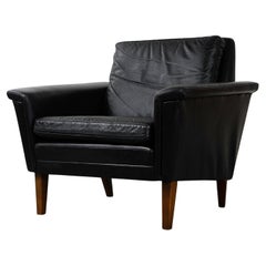 Danish Modern Black Leather Lounge Chair