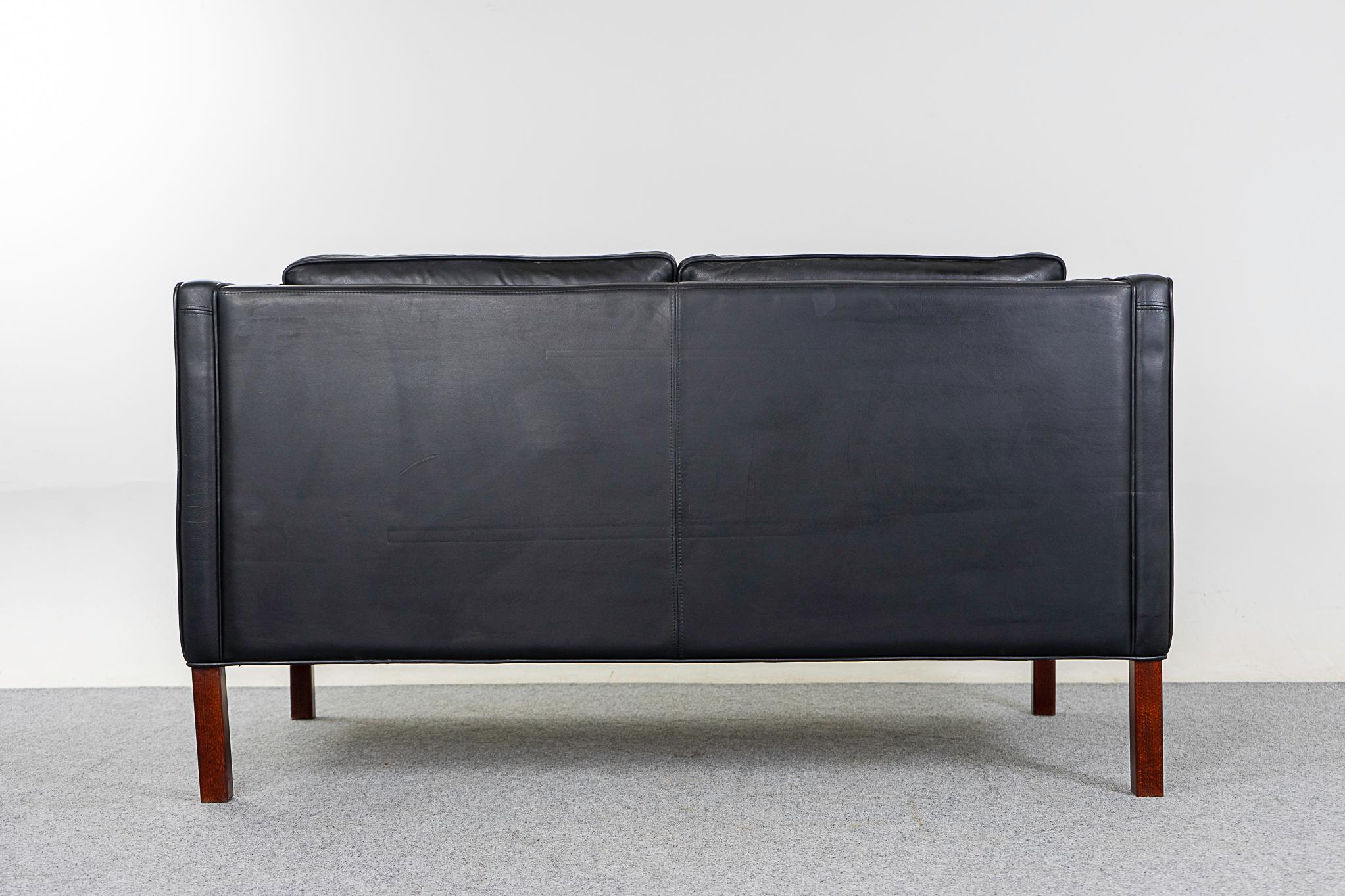 Danish Modern Black Leather Loveseat For Sale 7