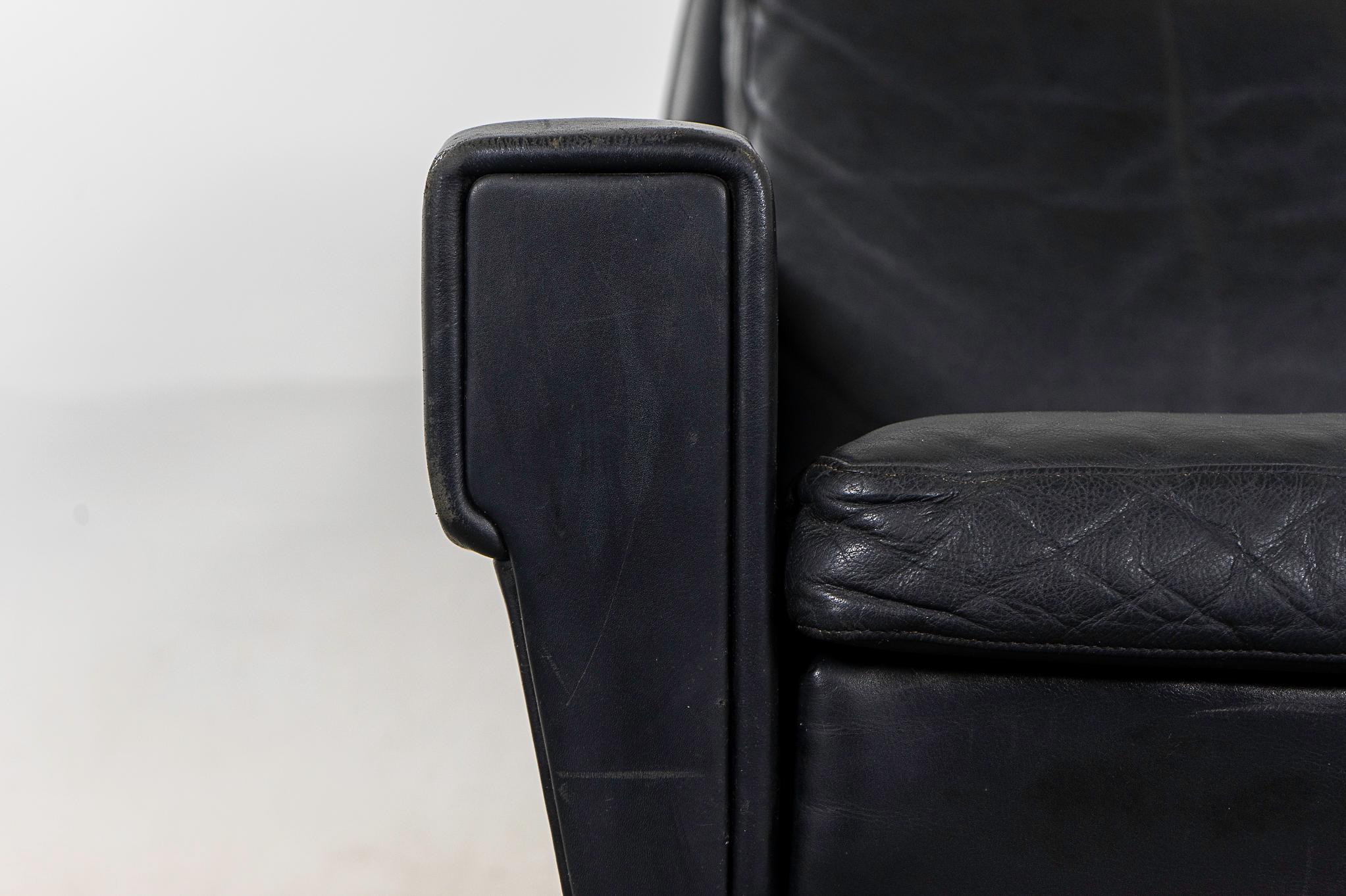 Mid-20th Century Danish Modern Black Leather Loveseat 