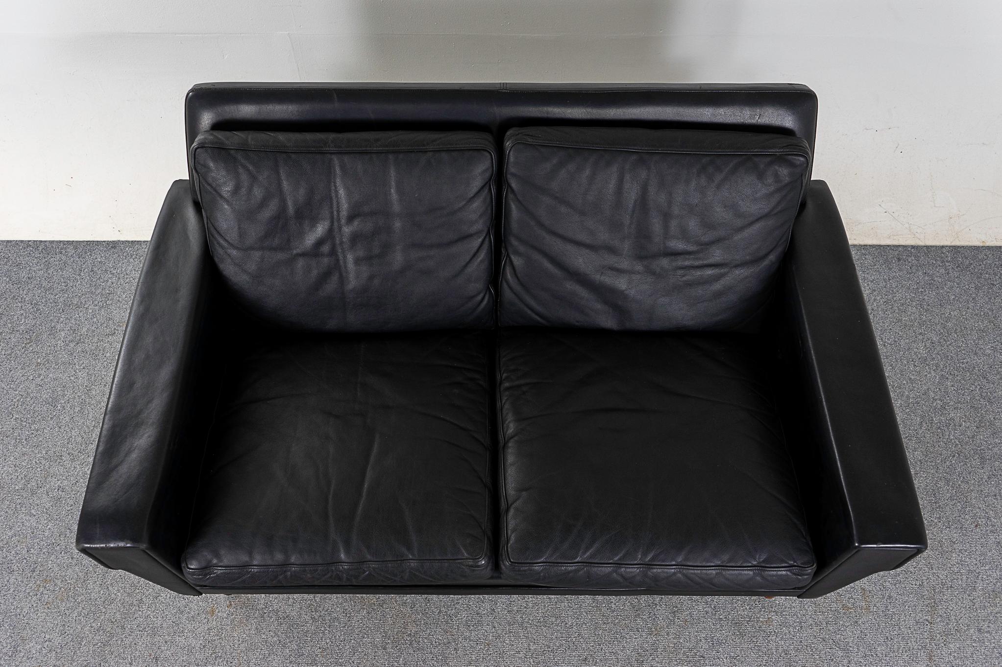 Danish Modern Black Leather Loveseat  1