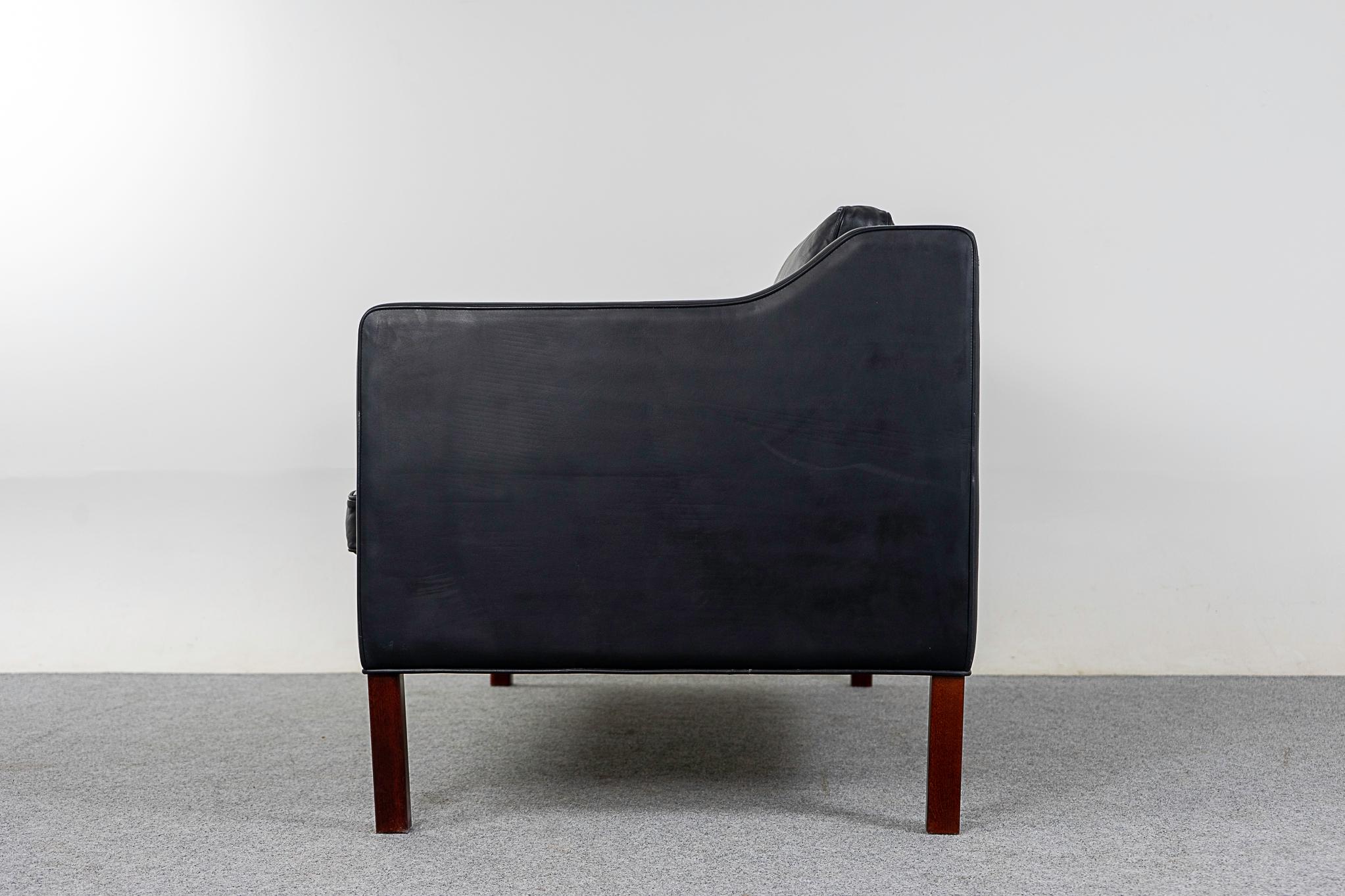 Danish Modern Black Leather Loveseat For Sale 4