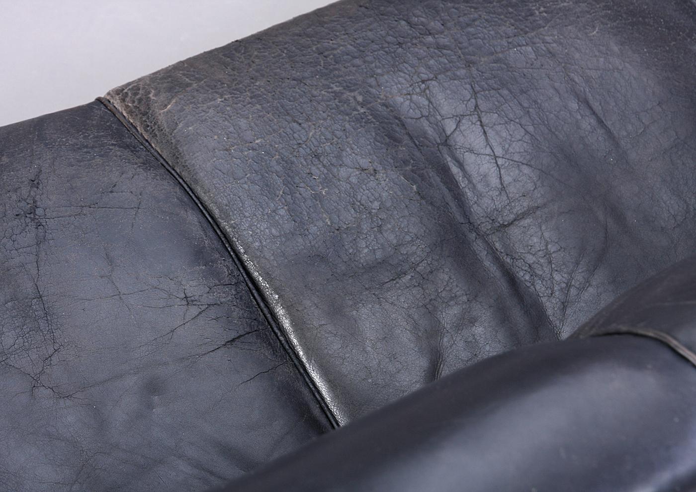Danish Modern Black Leather Sofa 1
