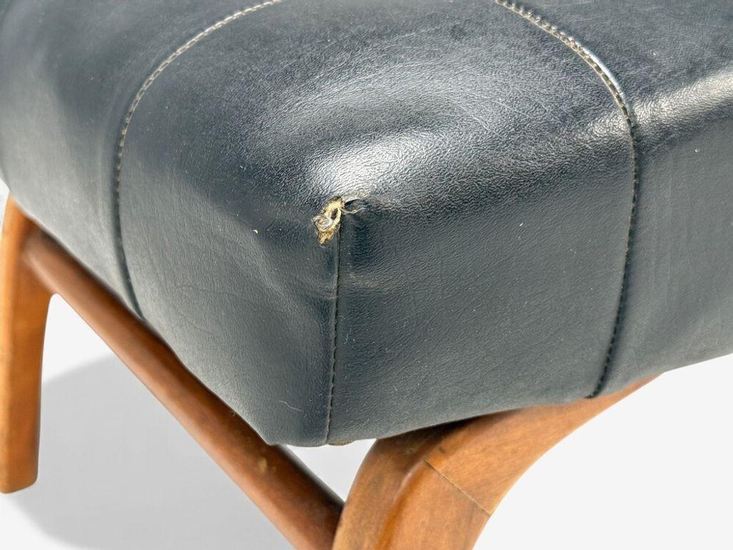 Danish Modern, Black Leatherette, Stained Wood, Footstool, Denmark, 1950s Madera en venta