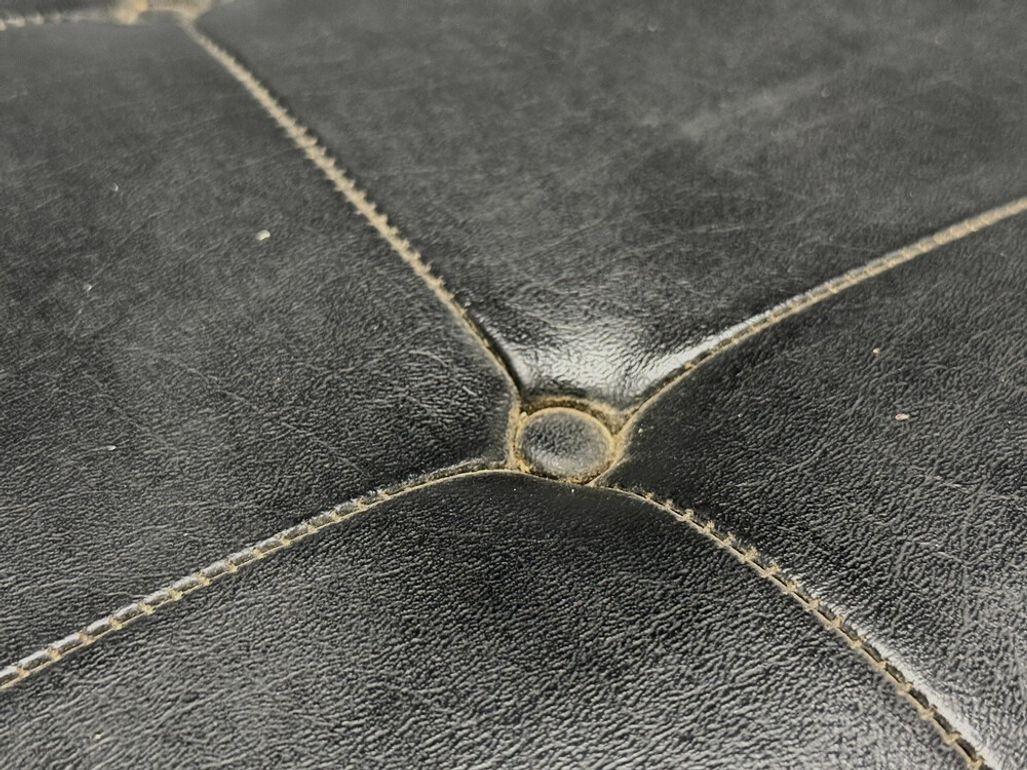 Danish Modern, Black Leatherette, Stained Wood, Footstool, Denmark, 1950s en venta 1