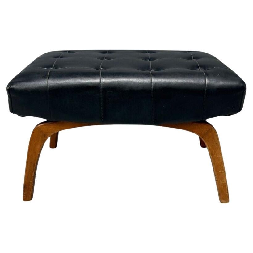 Danish Modern, Black Leatherette, Stained Wood, Footstool, Denmark, 1950s