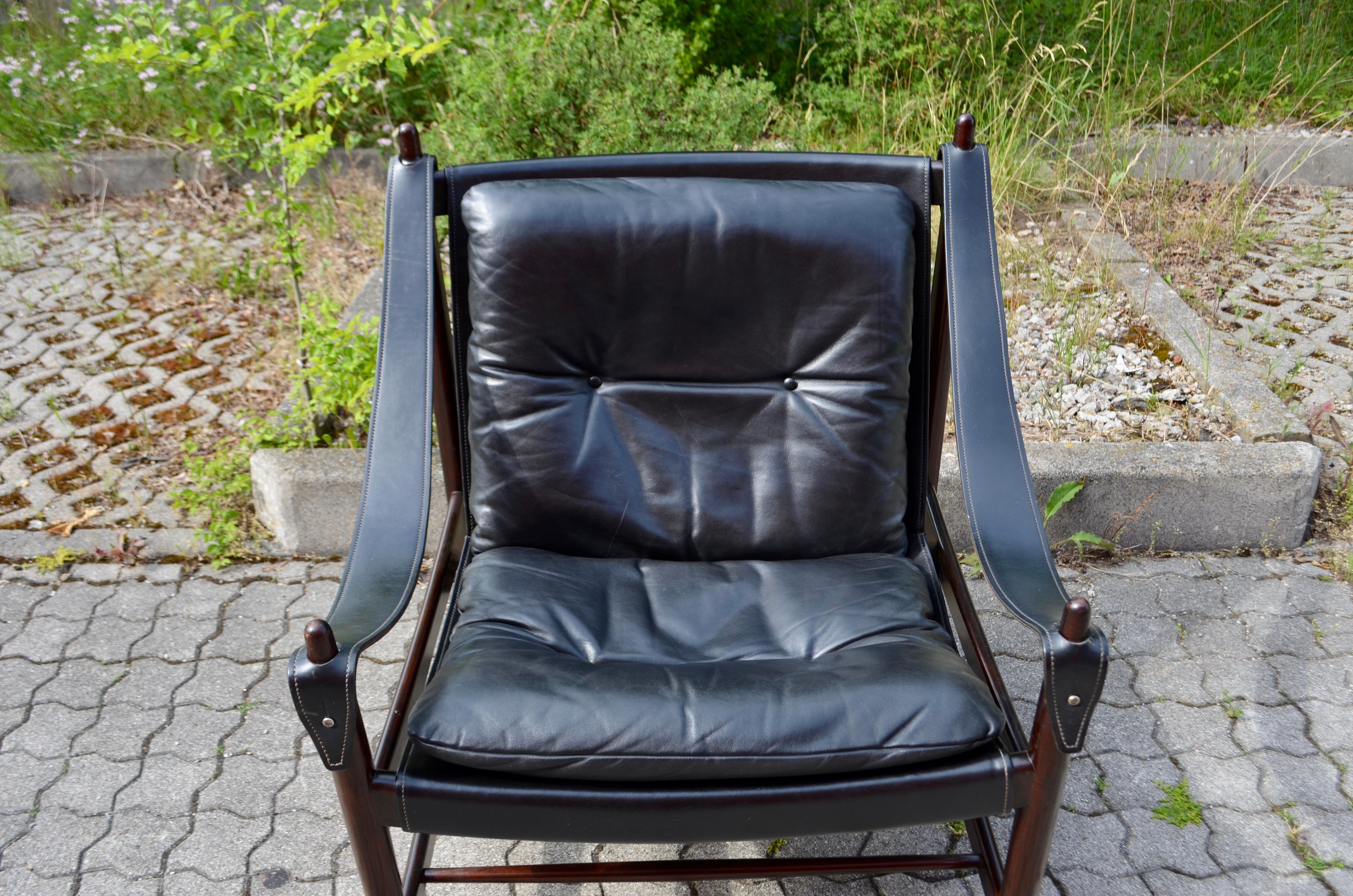 Danish Modern Black Saddle Leather Hunting Safari Chair 3