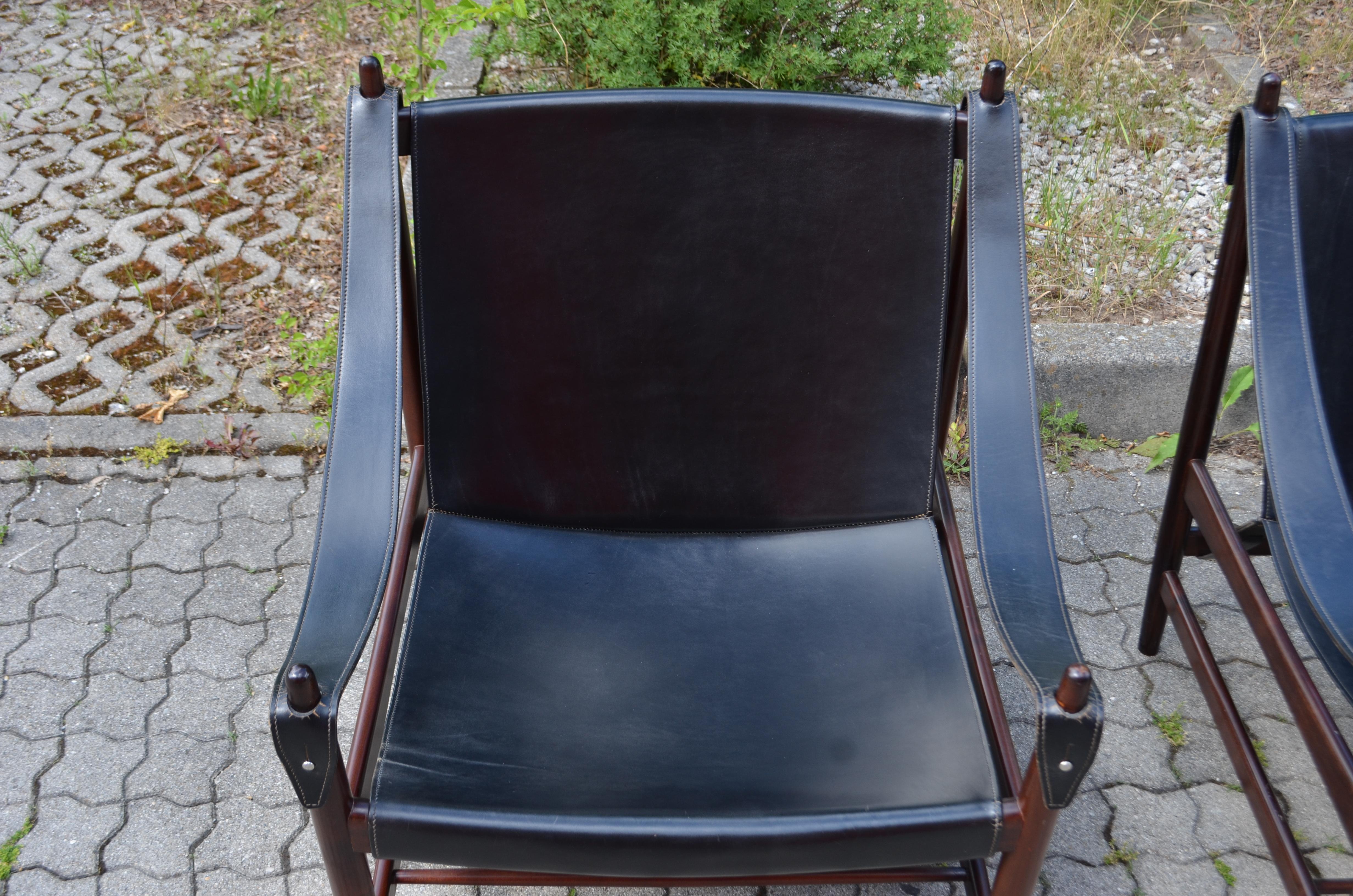 Danish Modern Black Saddle Leather Hunting Safari Chair 4