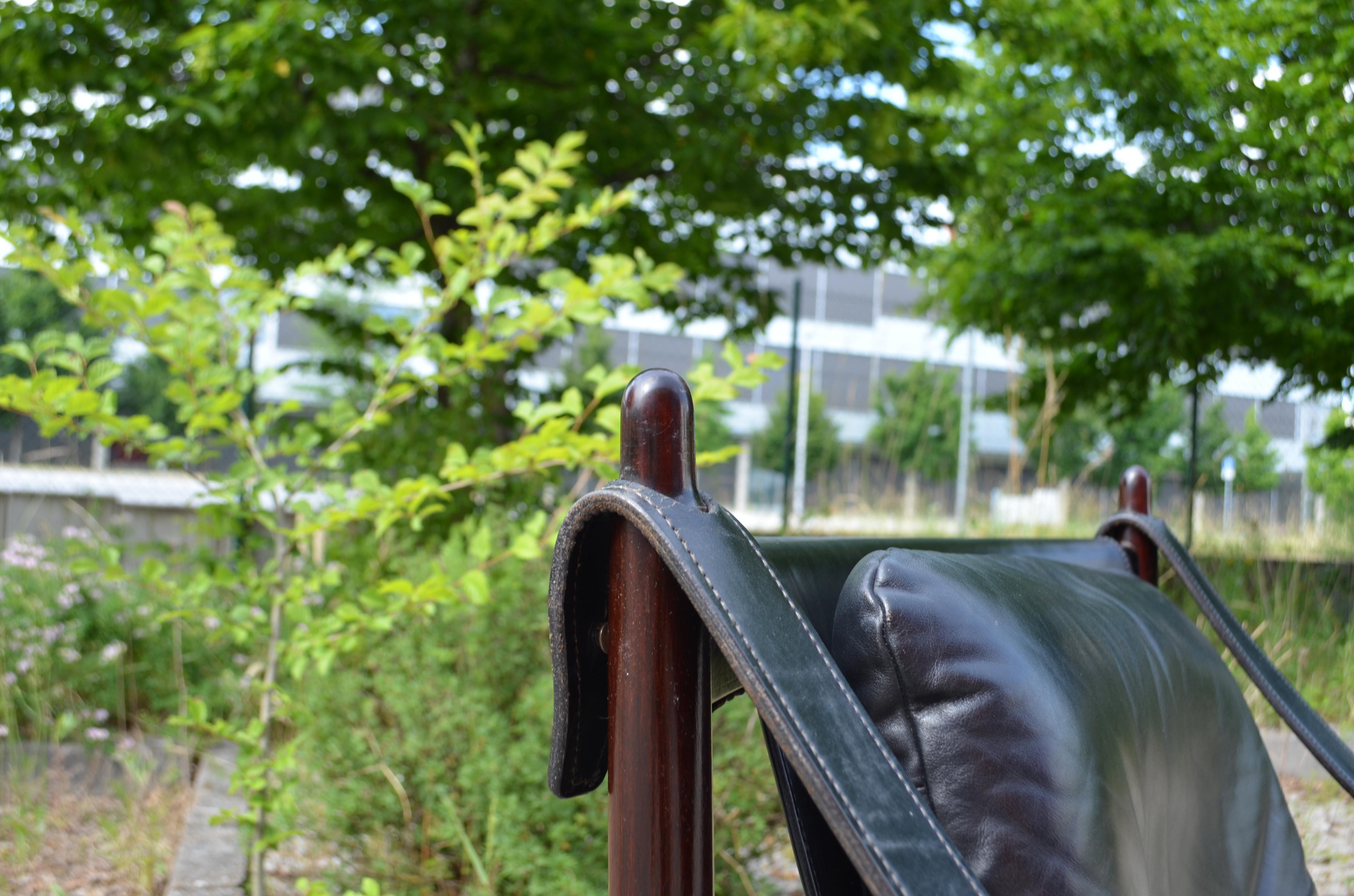 Danish Modern Black Saddle Leather Hunting Safari Chair 9