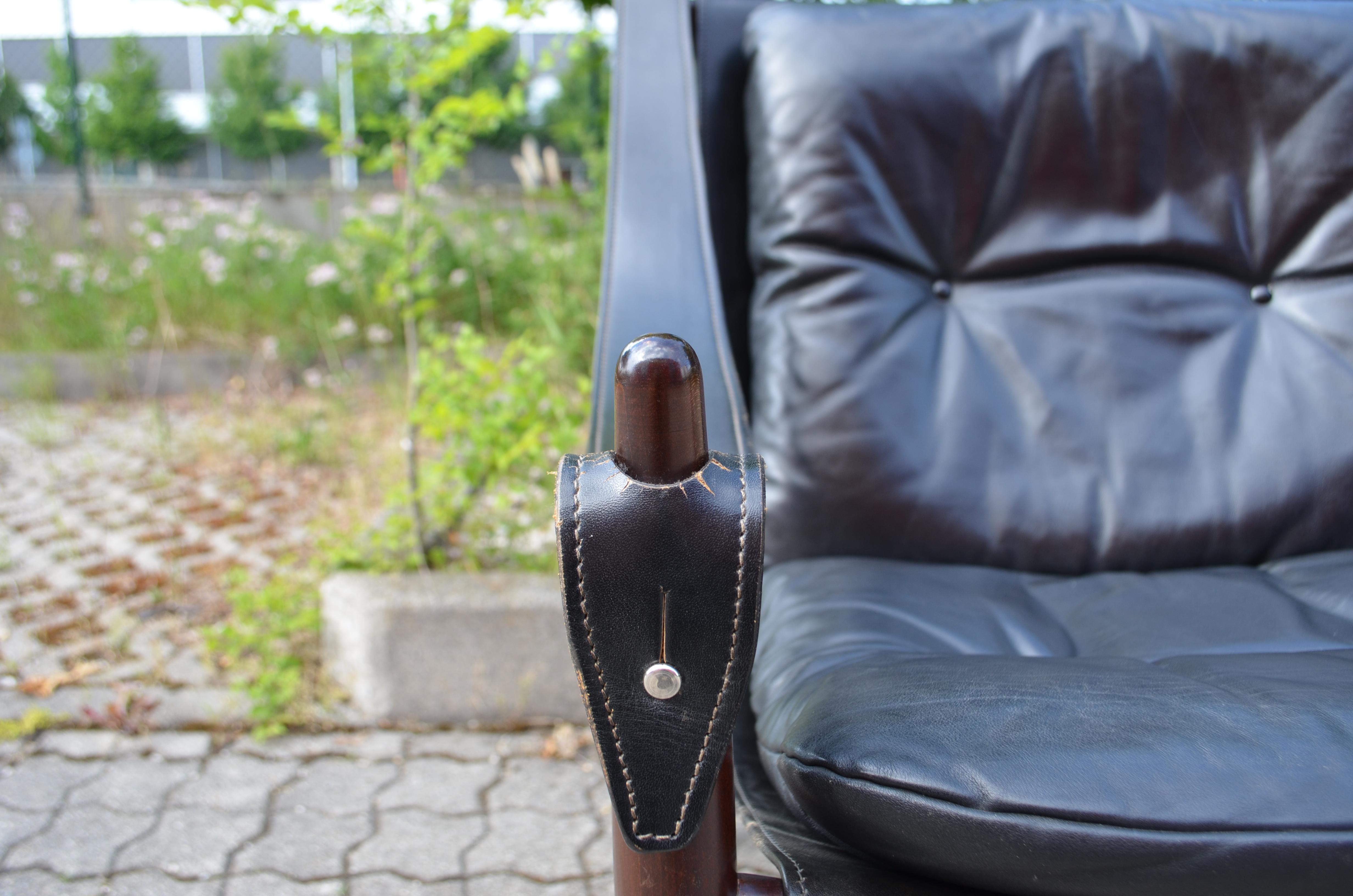 Danish Modern Black Saddle Leather Hunting Safari Chair 1