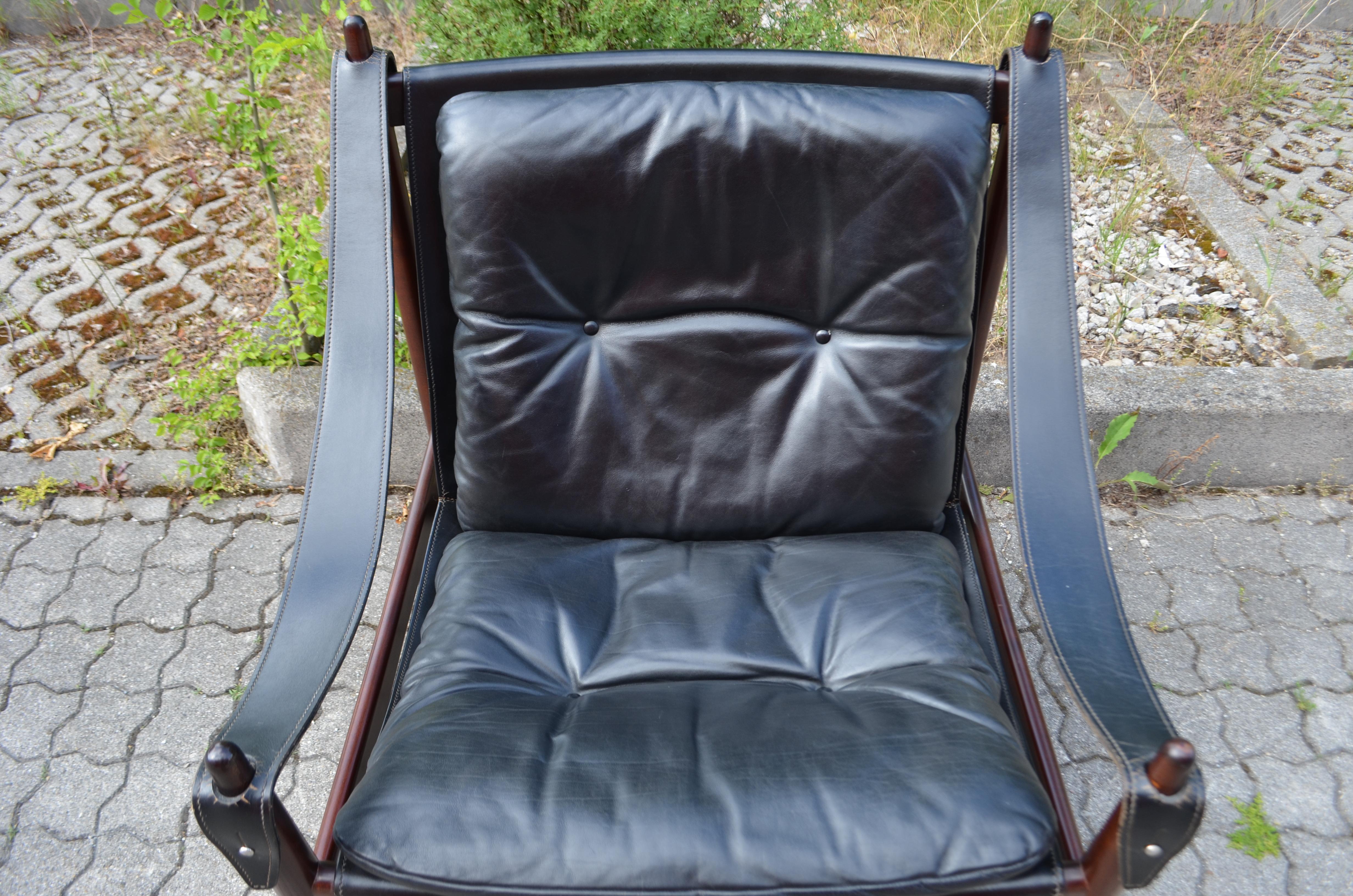 Danish Modern Black Saddle Leather Hunting Safari Chair 2