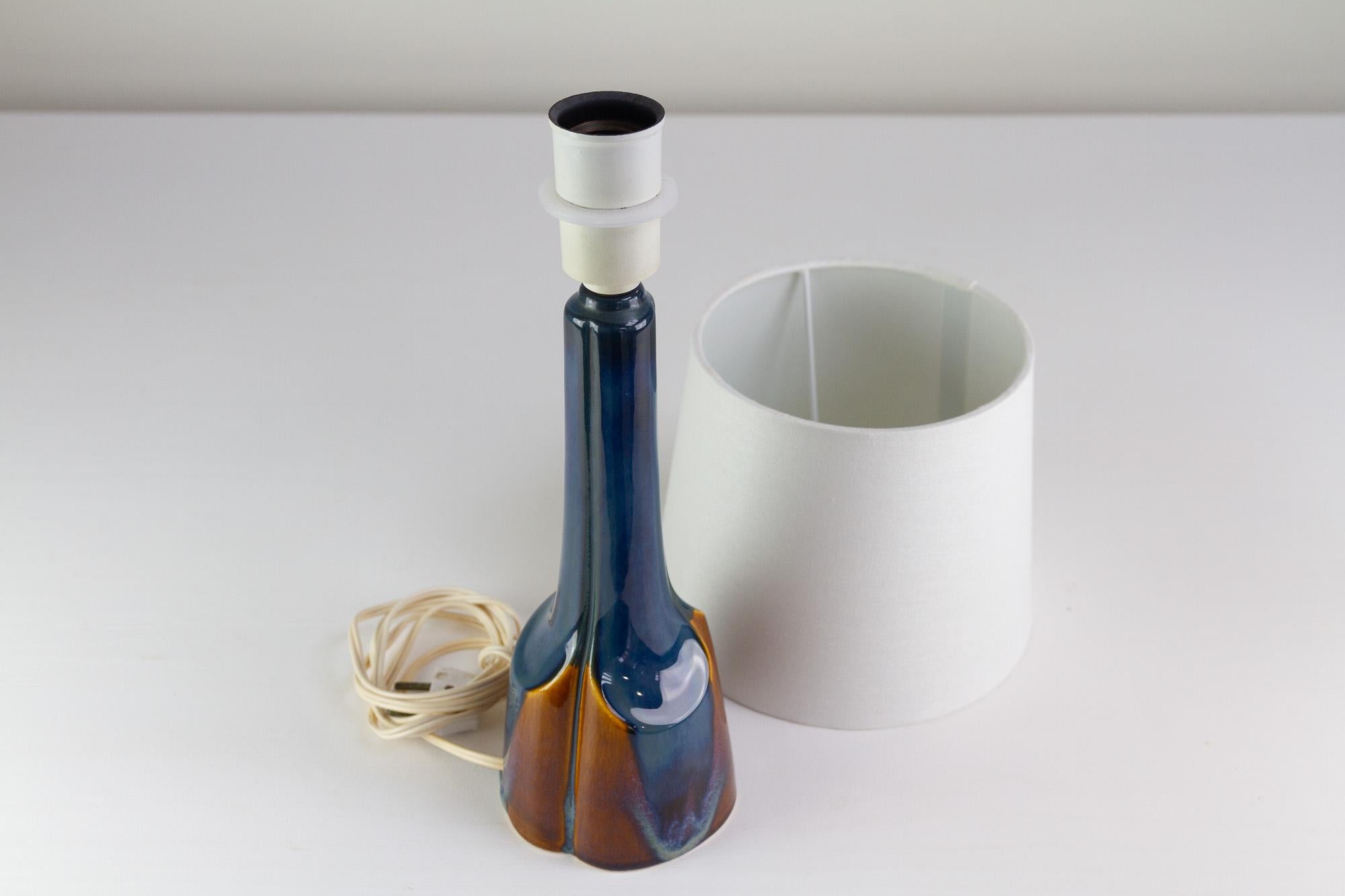 Danish Modern Blue/Brown Ceramic Table Lamp by E. Johansen for Søholm, 1960s. For Sale 11