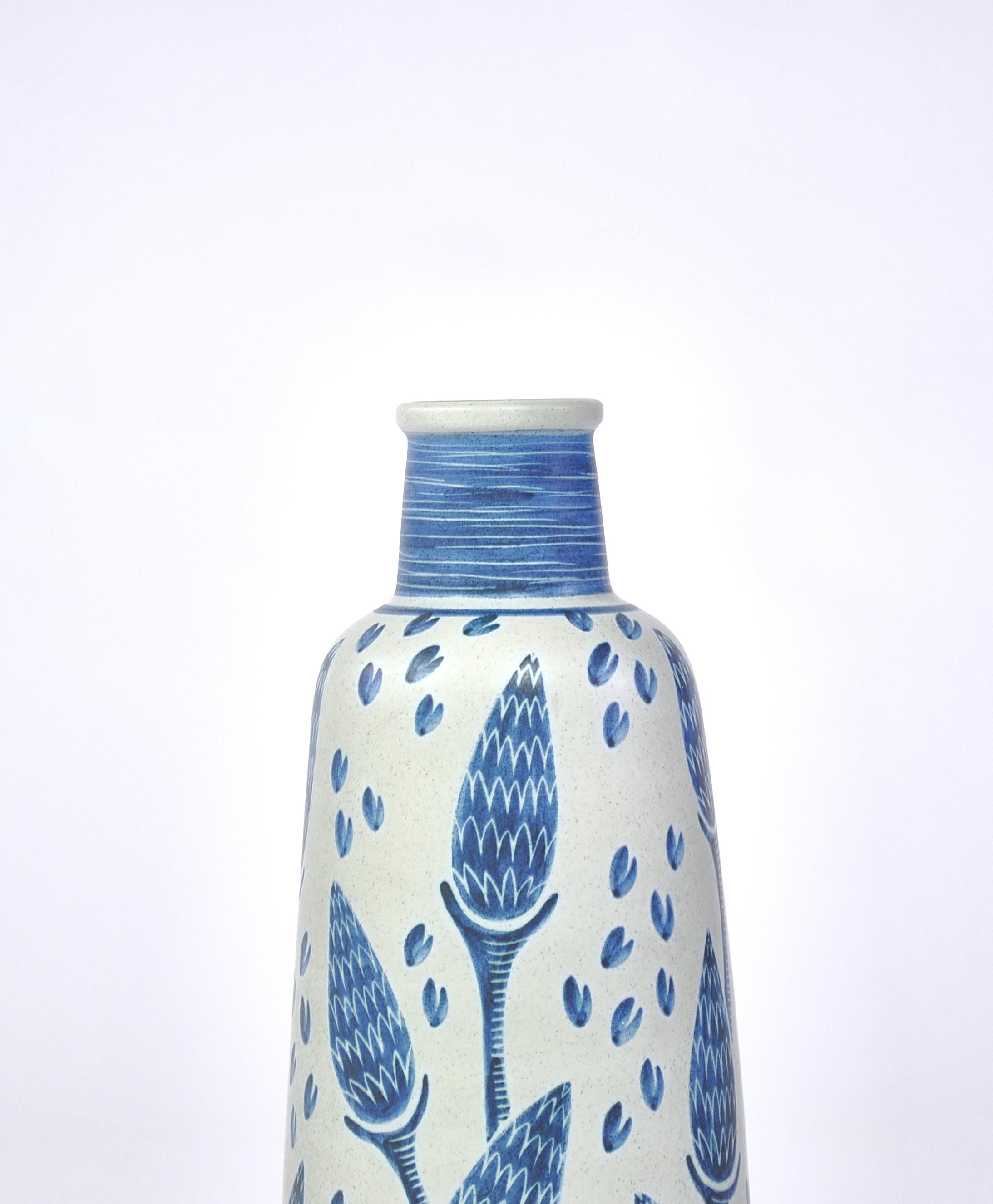 Scandinavian Modern Blue Ceramic Floor Vase by Rigmor Nielsen for Søholm, 1960s, Danish Modern 