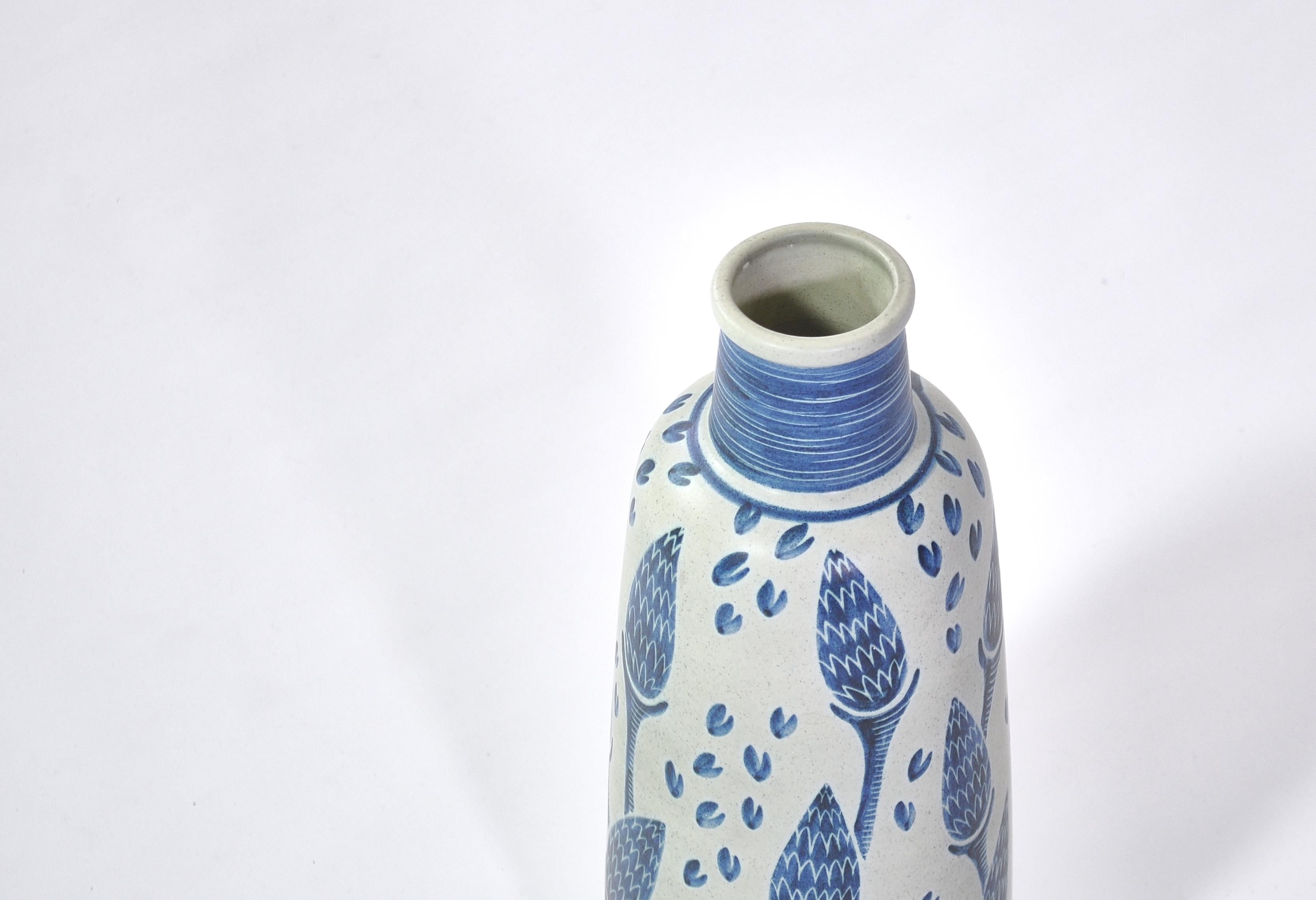 Stoneware Blue Ceramic Floor Vase by Rigmor Nielsen for Søholm, 1960s, Danish Modern 