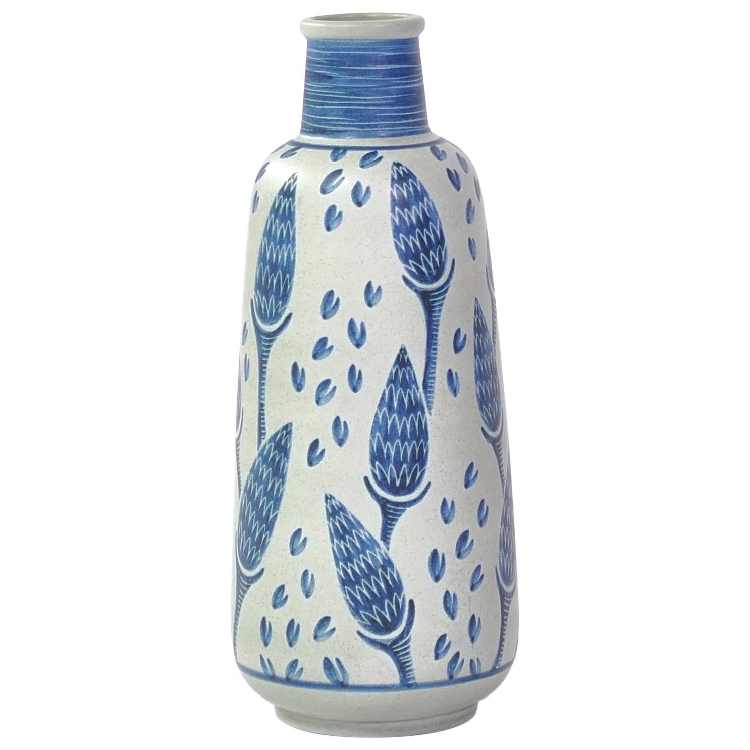 Blue Ceramic Floor Vase by Rigmor Nielsen for Søholm, 1960s, Danish Modern 
