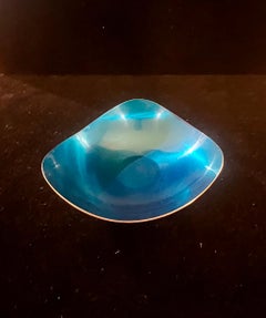 Danish Modern Blue Enameled Silver Plated Freeform Bowl by Meka Denmark