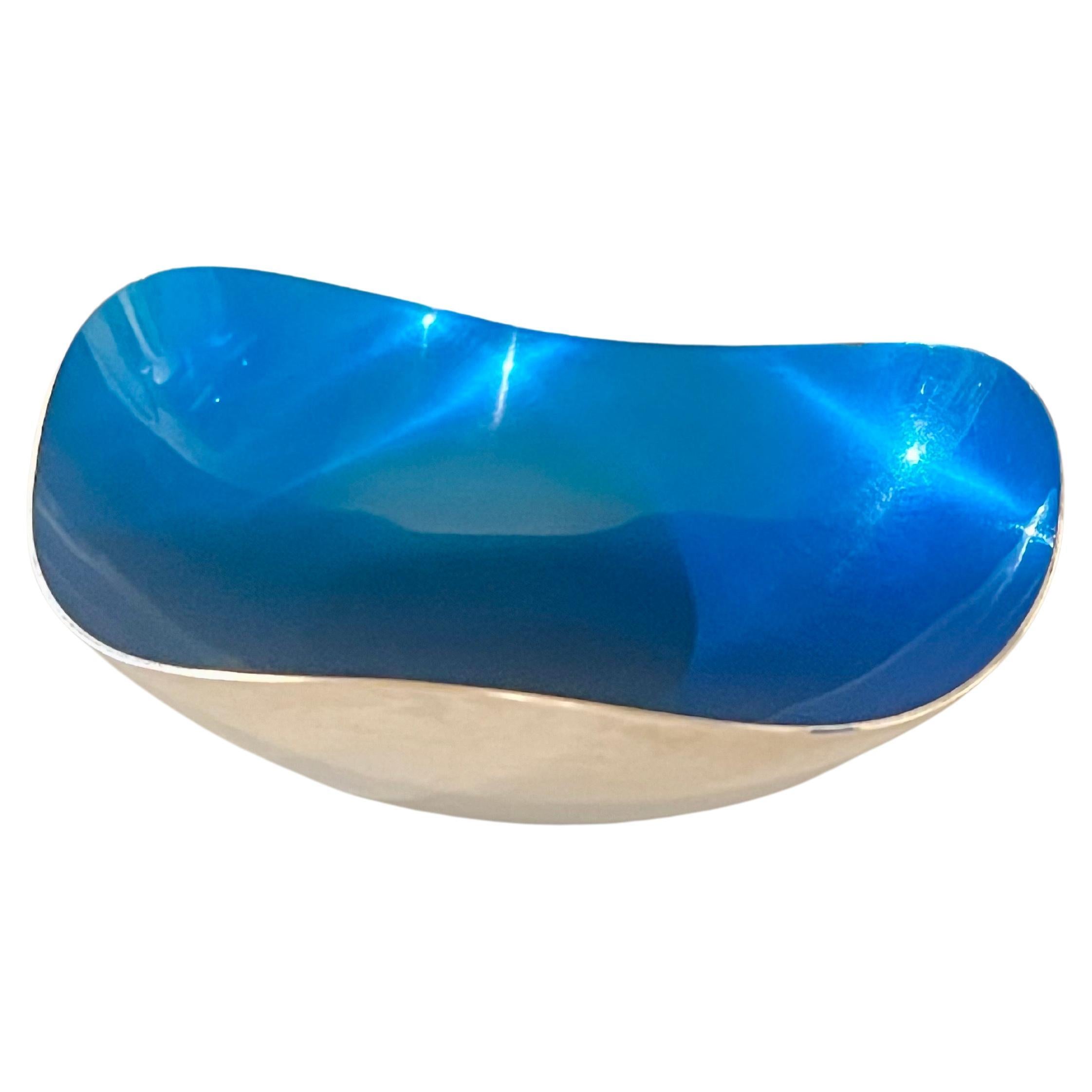 Danish Modern Blue Enameled Silver Plated Freeform Bowl by Meka Denmark For Sale