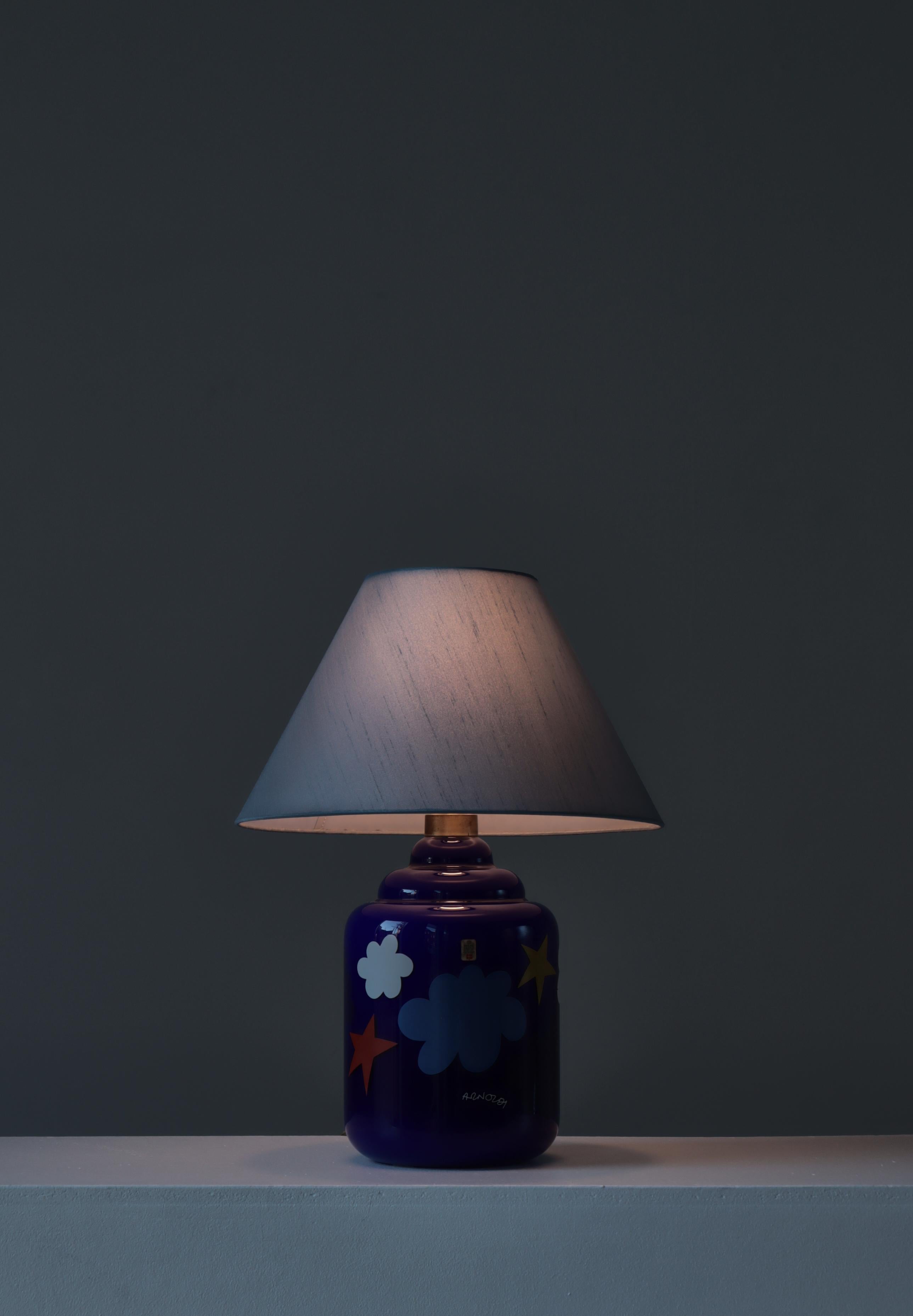 Lámpara de mesa danesa moderna azul de Per Arnoldi para Holmegaard Glassworks, 1975 Danés en venta