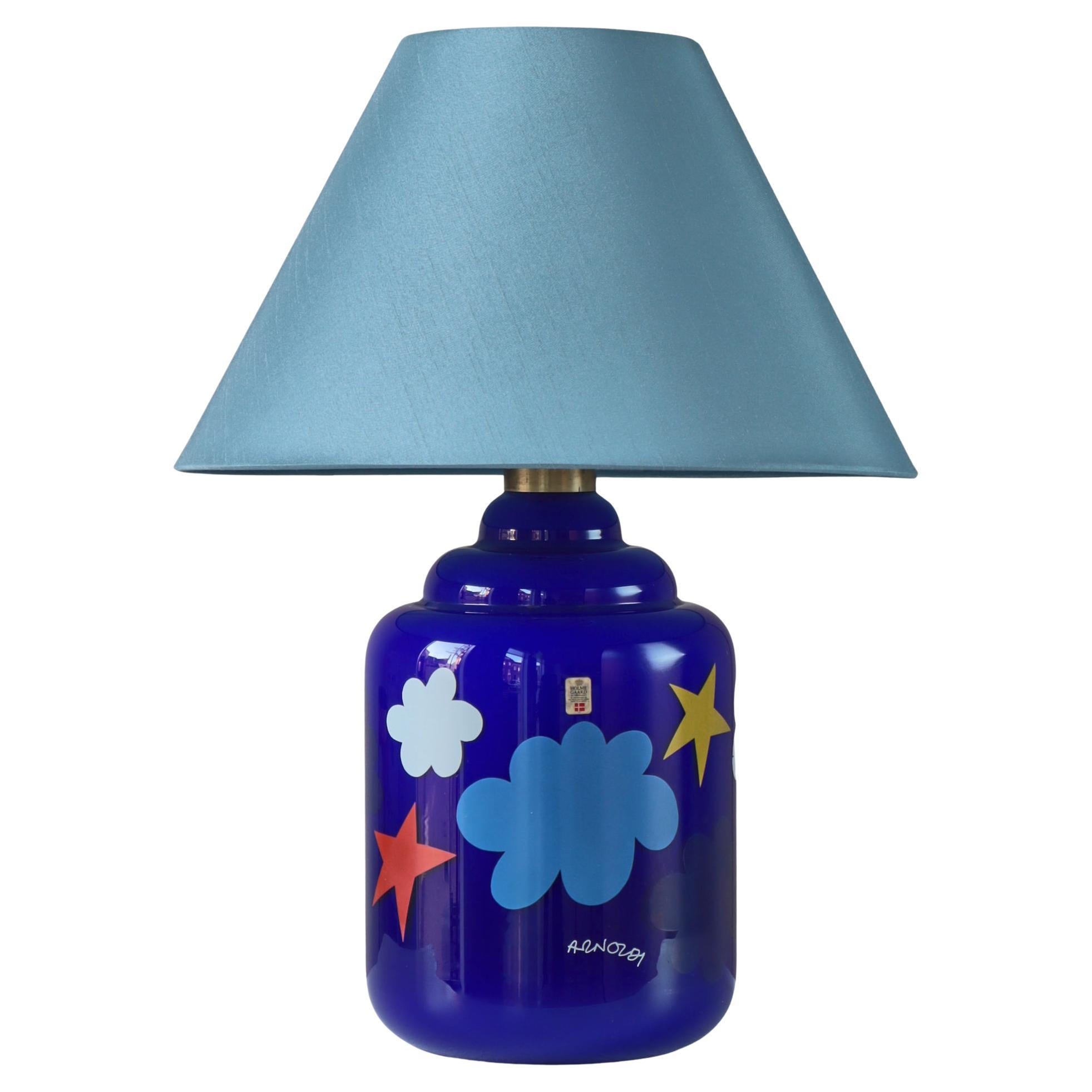 Lampada da tavolo moderna danese blu di Per Arnoldi per la vetreria Holmegaard, 1975
