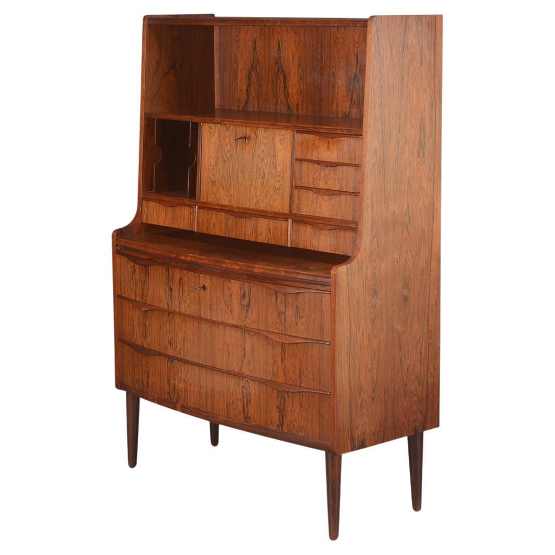 Danish Modern Bow Front Bookcase / Secretary Desk in Rosewood