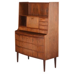 Danish Modern Bow Front Bookcase / Secretary Desk in Rosewood