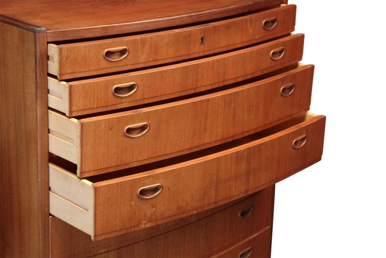 Danish Modern Bow Front Highboy Dresser in Teak For Sale at 1stDibs