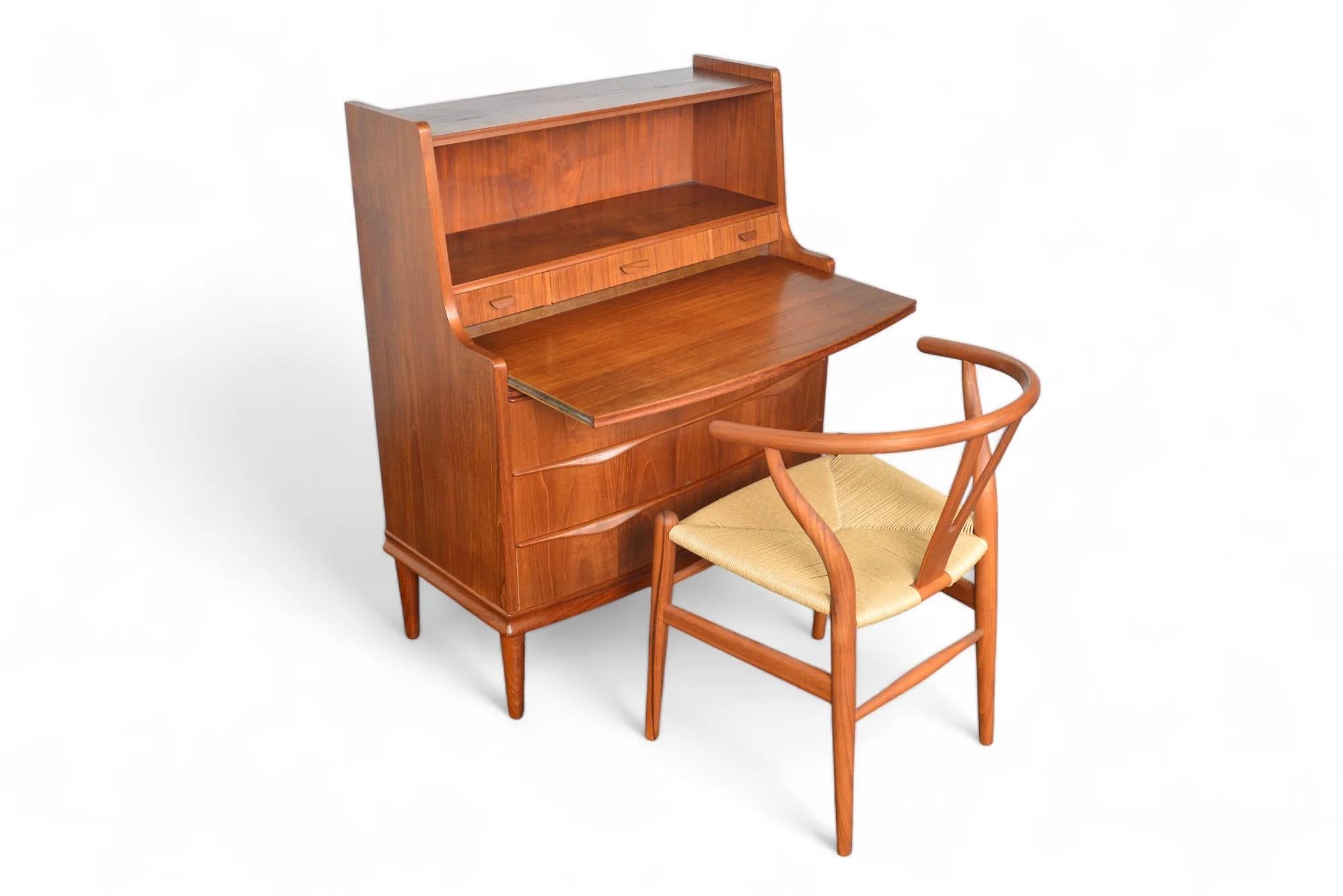 20th Century Danish Modern Bow Front Secretary Desk In Teak For Sale