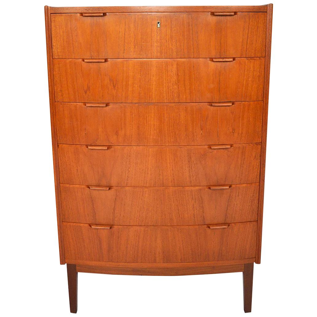 Danish Modern Bow Front Teak Highboy Dresser