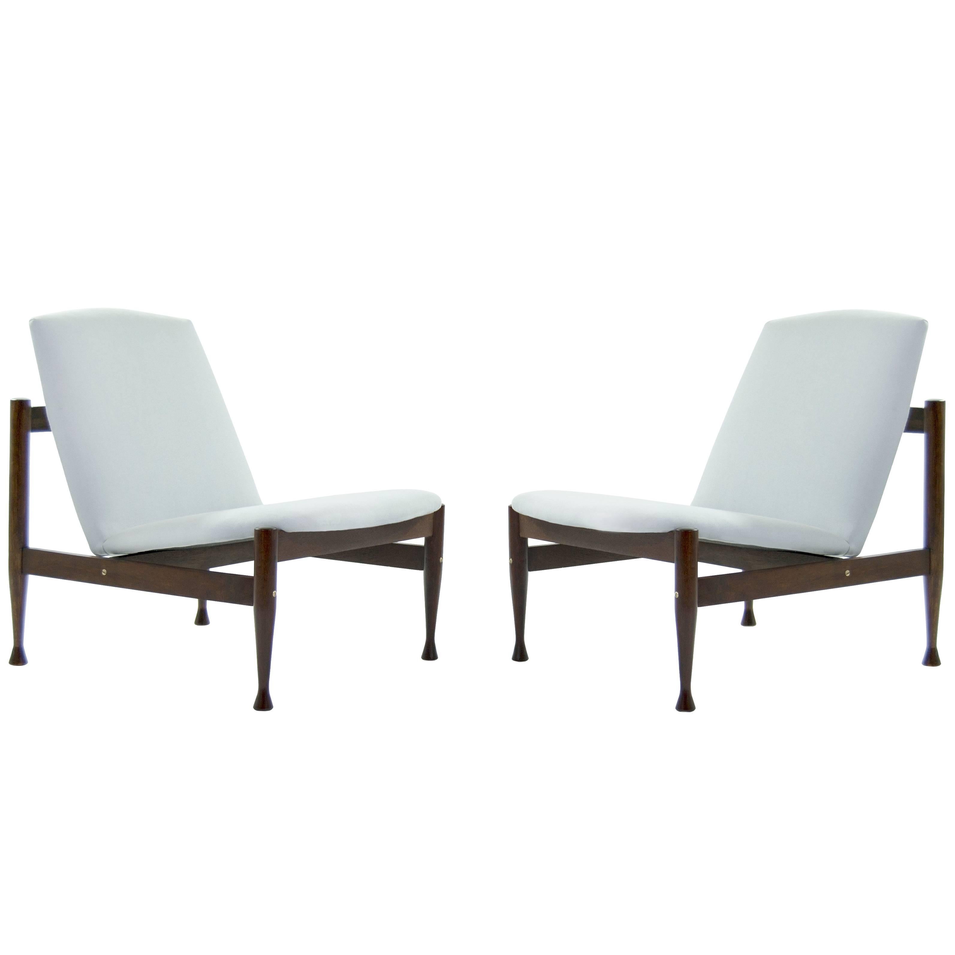 Danish Modern Brass Accented Lounge Chairs in the Style of Finn Juhl