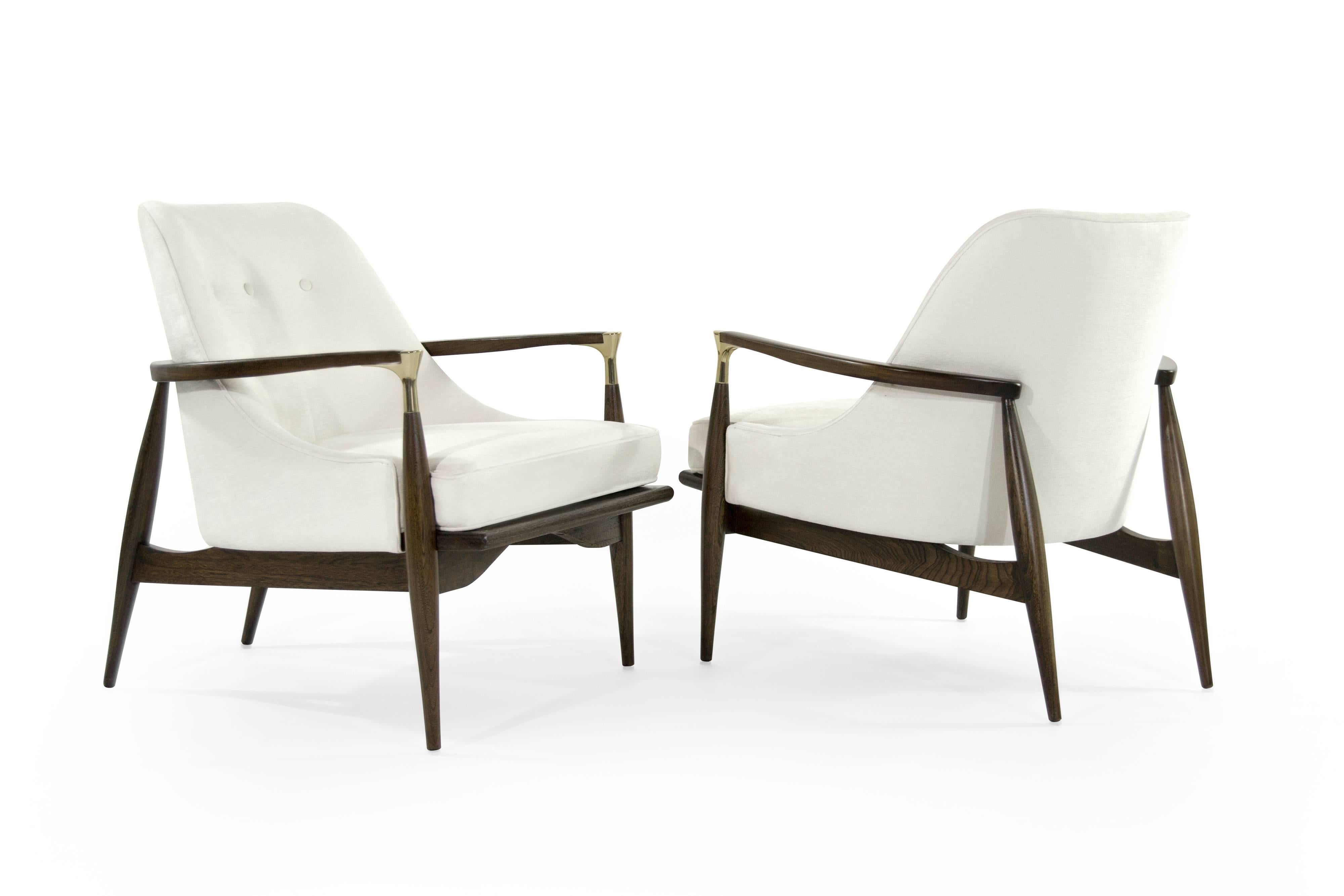 Danish Modern Brass-Accented Walnut Lounge Chairs