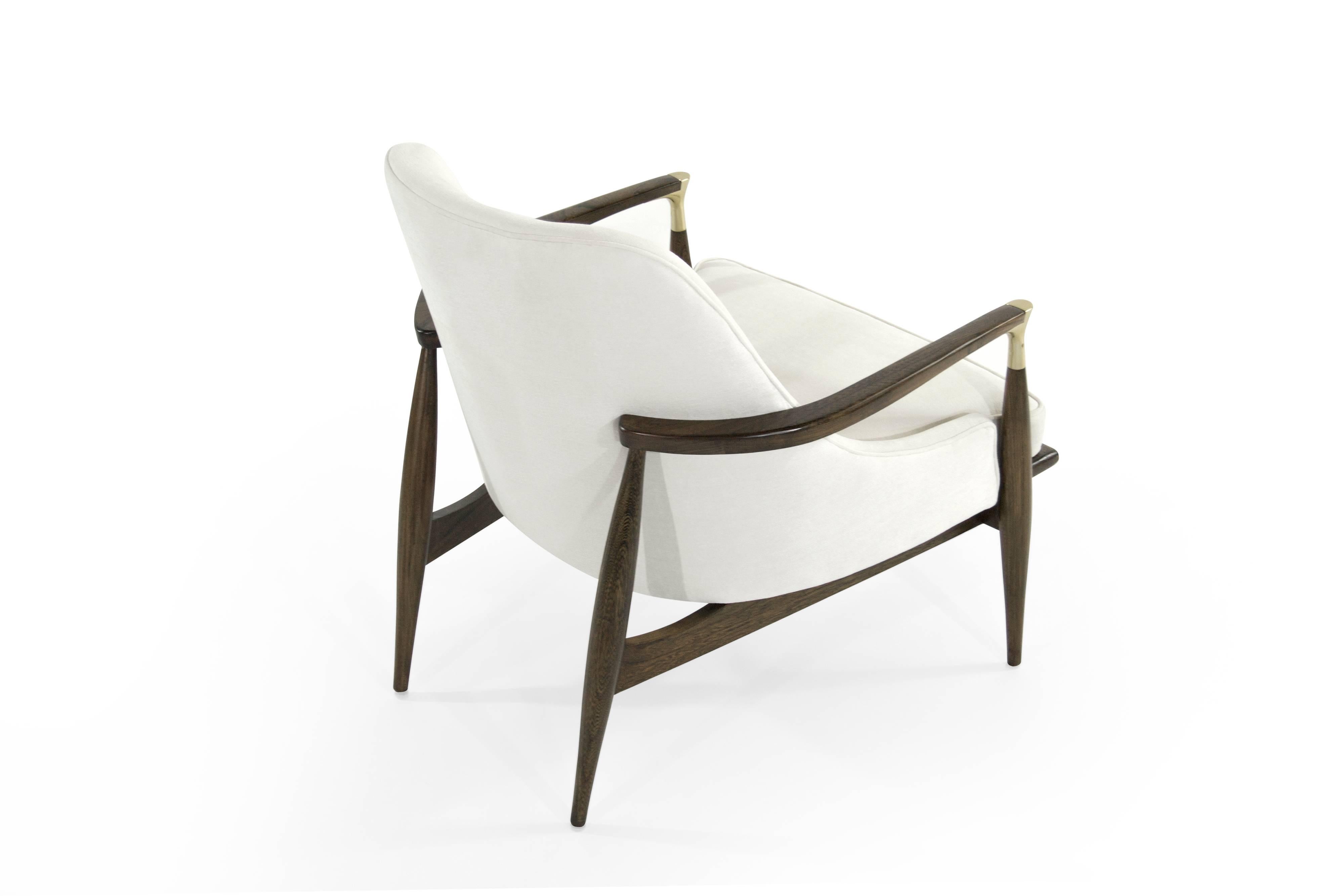 Modern Brass-Accented Walnut Lounge Chairs 1