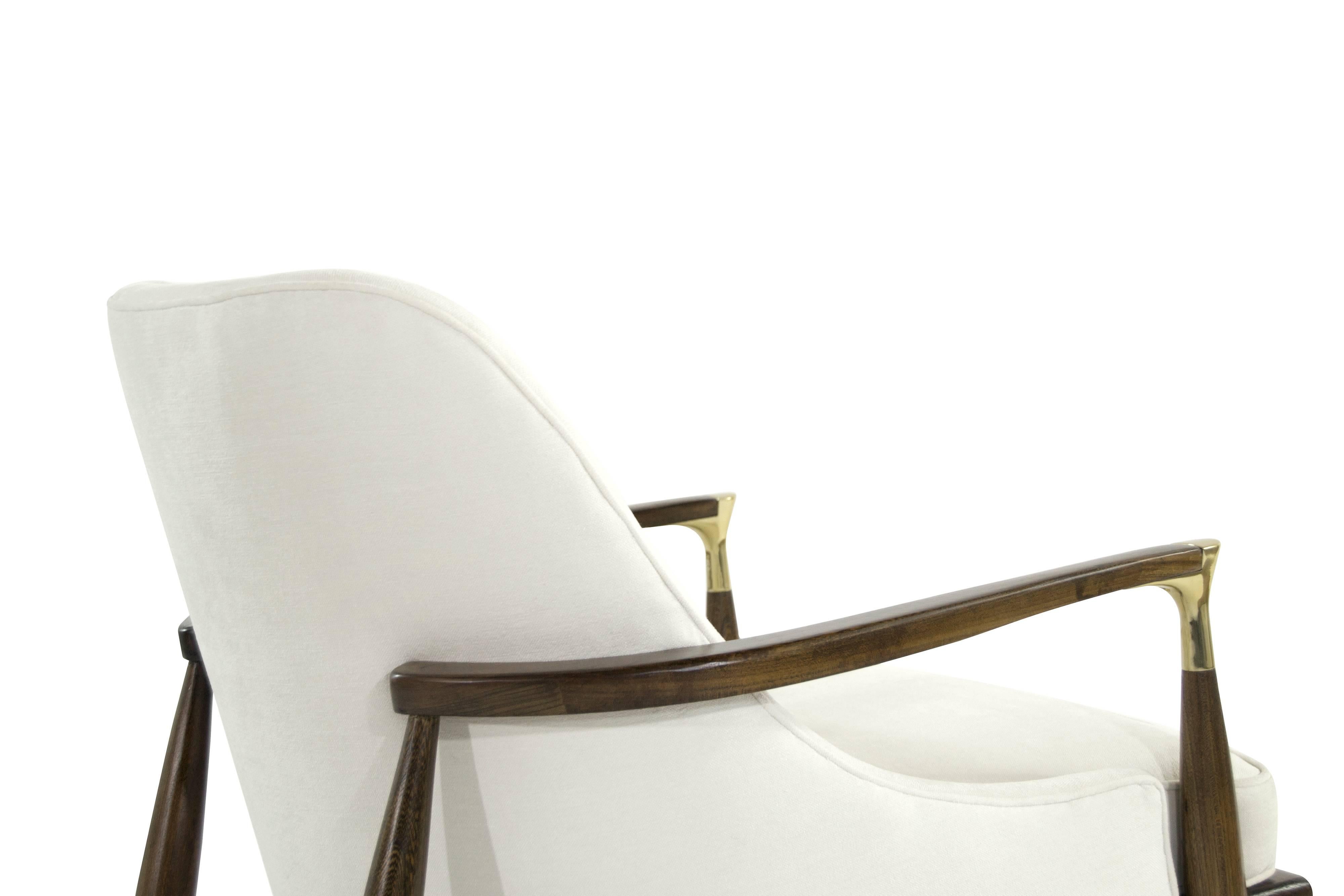 Modern Brass-Accented Walnut Lounge Chairs 2