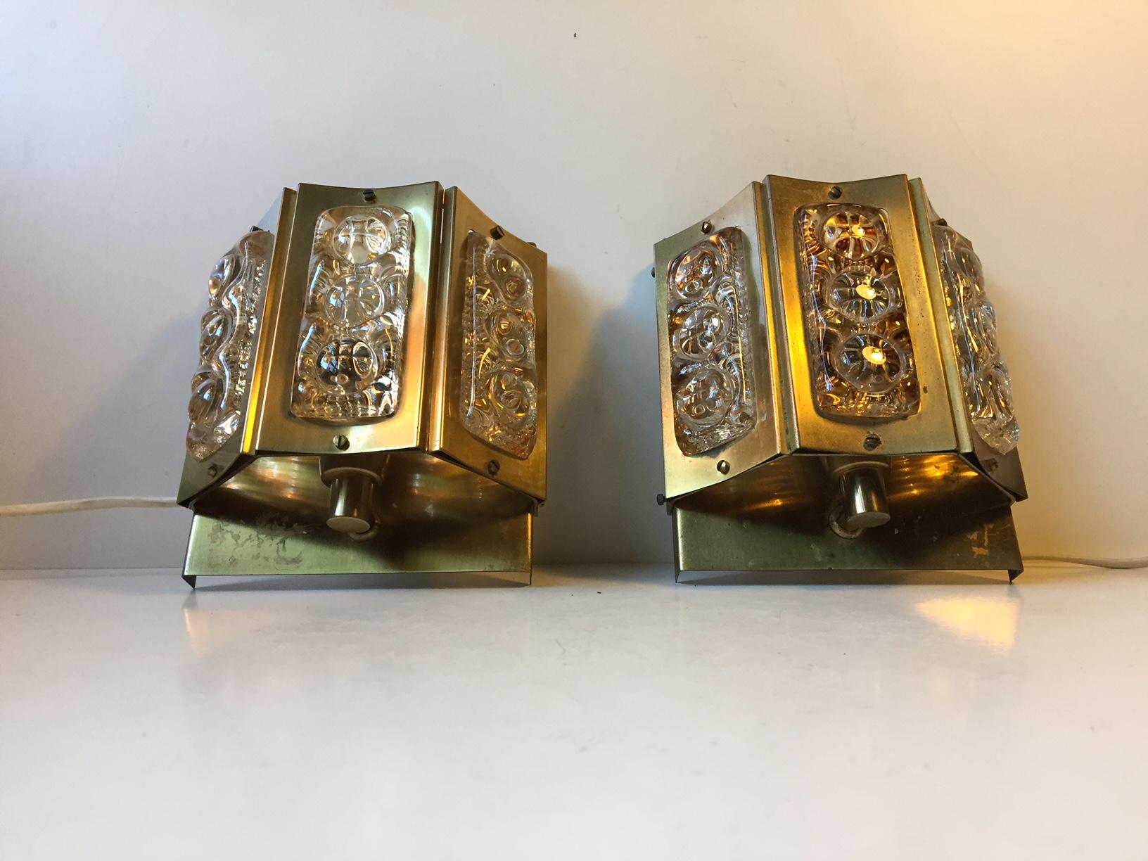 Danish Modern Brass and Glass Sconces by Vitrika, 1960s, Set of 2 4
