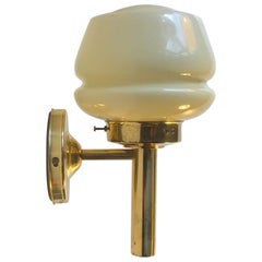 Danish Modern Brass and Opaline Glass Sconce from Abo Metalkunst, 1970s